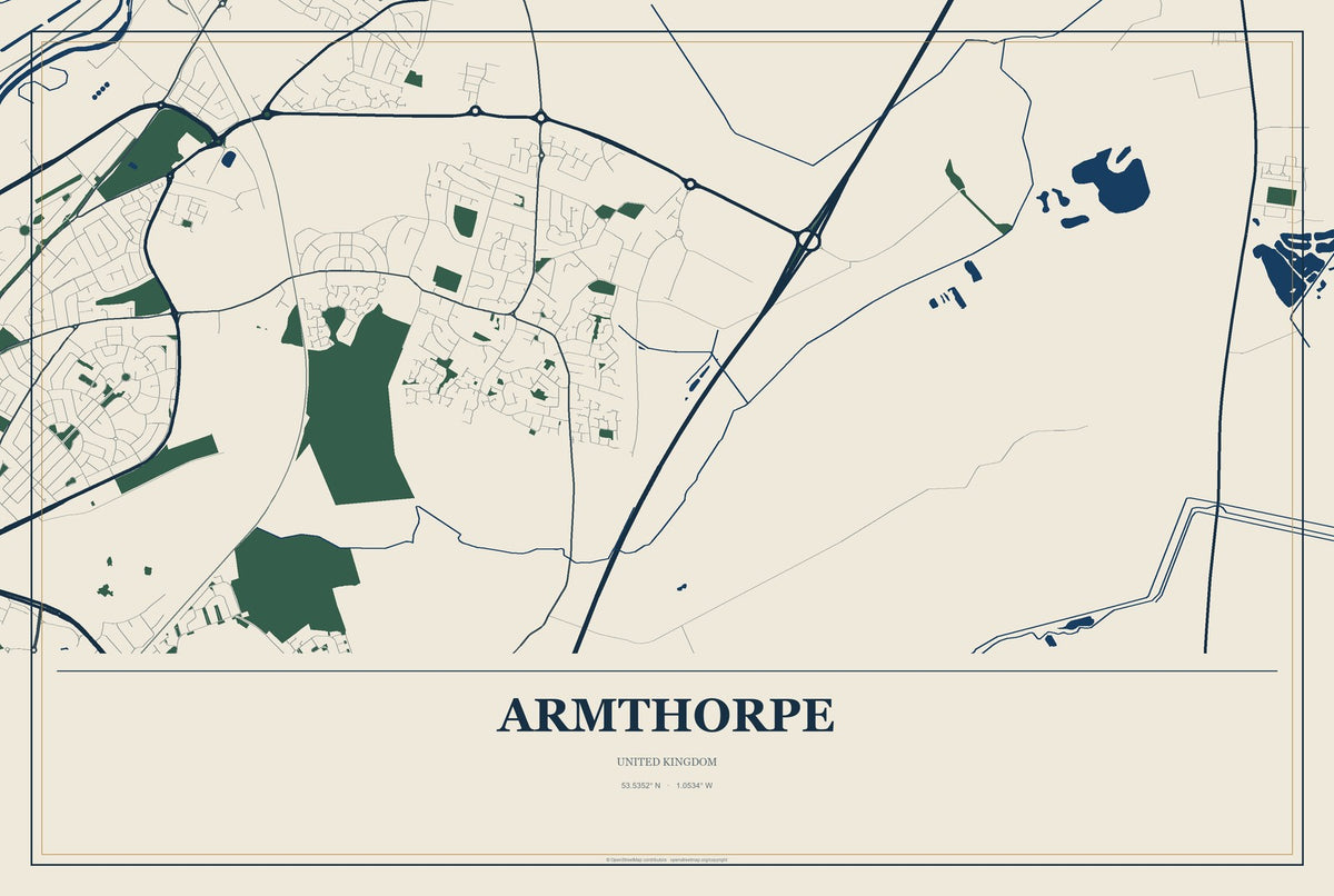 Armthorpe, United Kingdom City Map Aluminum Sign in Coastal Cutout style