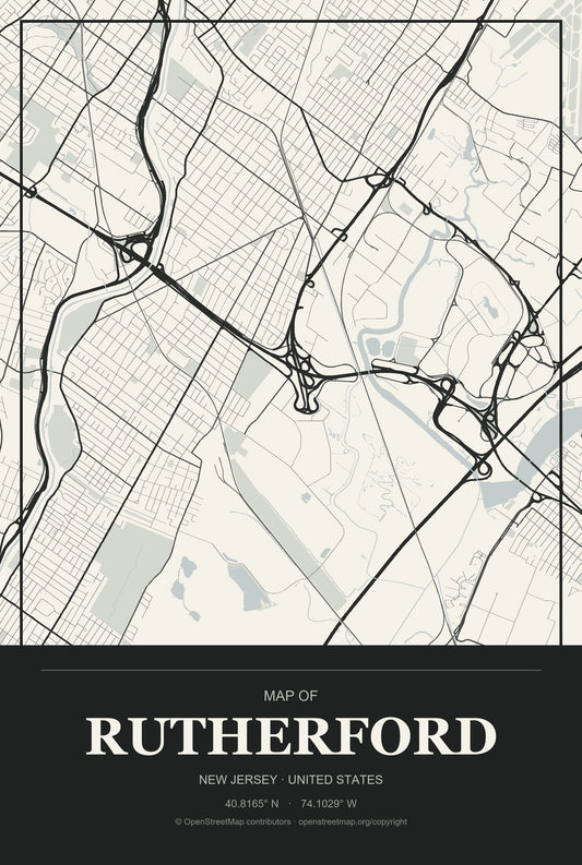 Rutherford, New Jersey City Map Aluminum Sign in Museum Plaque style