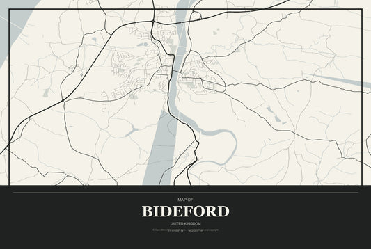 Bideford, United Kingdom City Map Aluminum Sign in Museum Plaque style