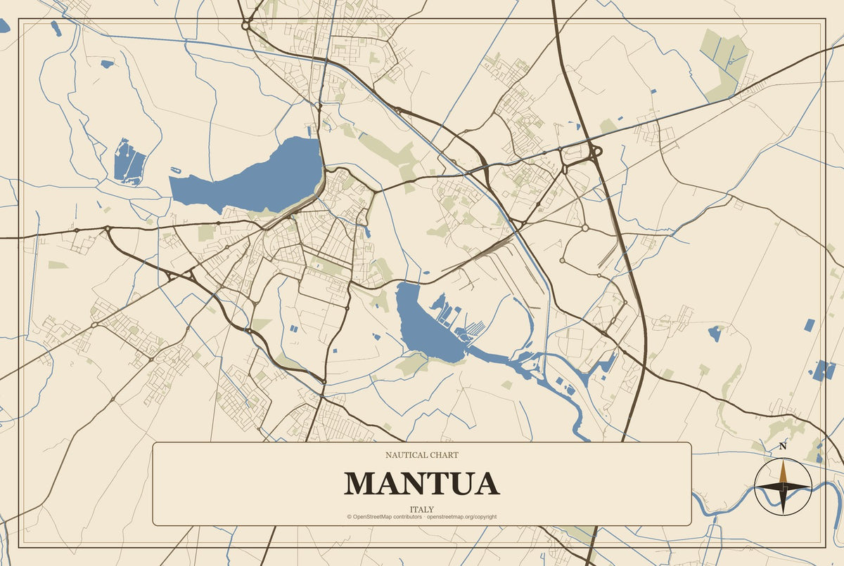 Mantua, Italy City Map Aluminum Sign in Heritage Nautical style