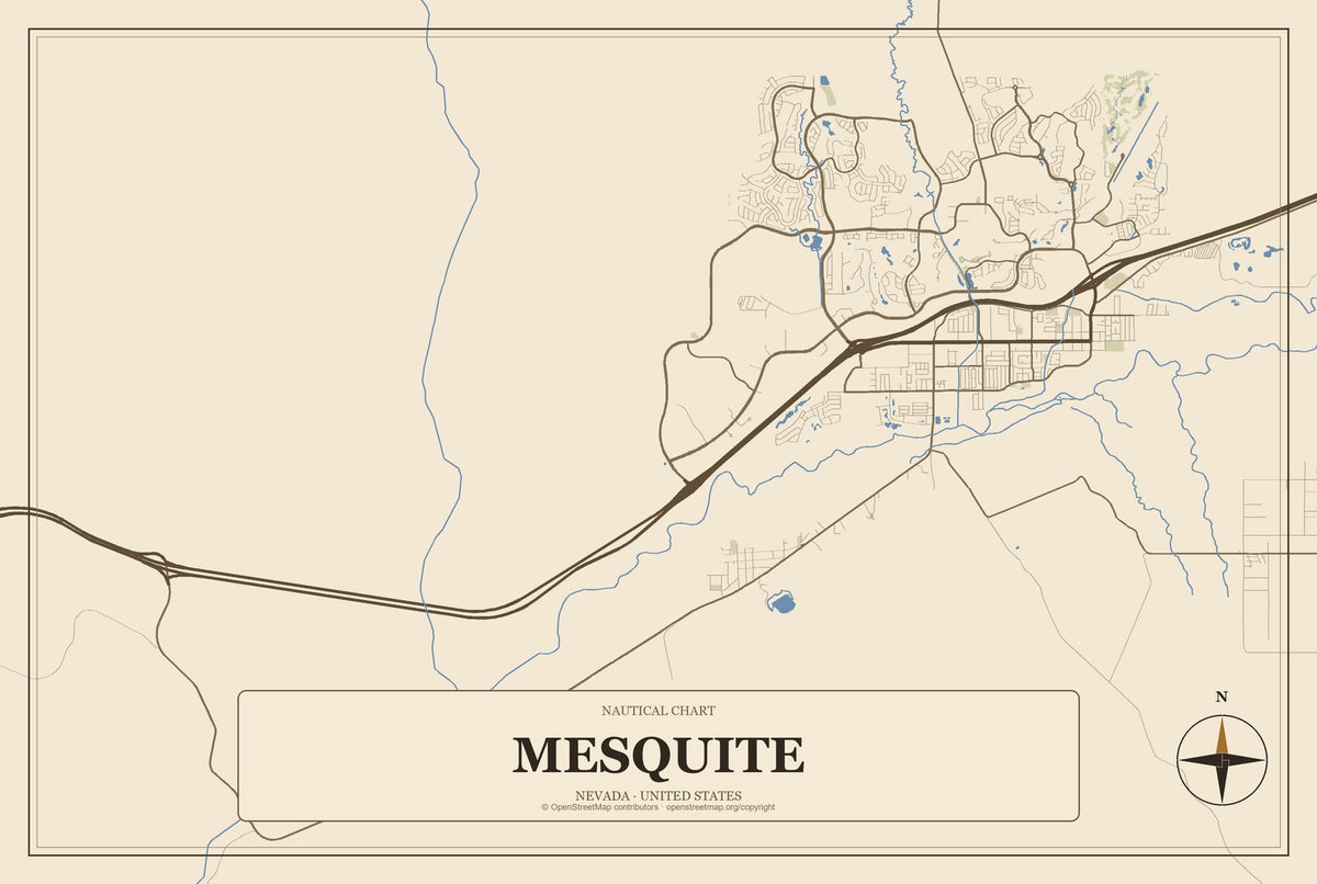 Mesquite, Nevada City Map Aluminum Sign in Heritage Nautical style