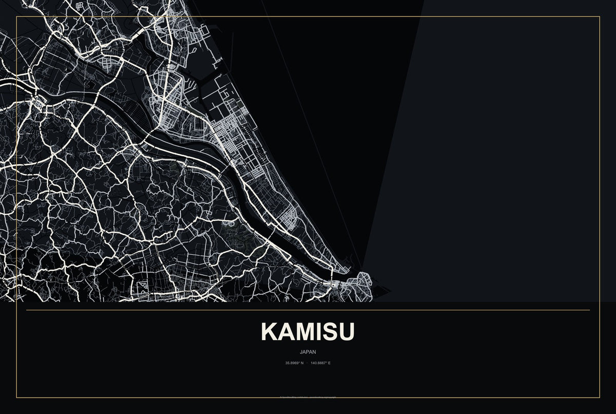 Kamisu, Japan City Map Aluminum Sign in Metropolitan Noir style