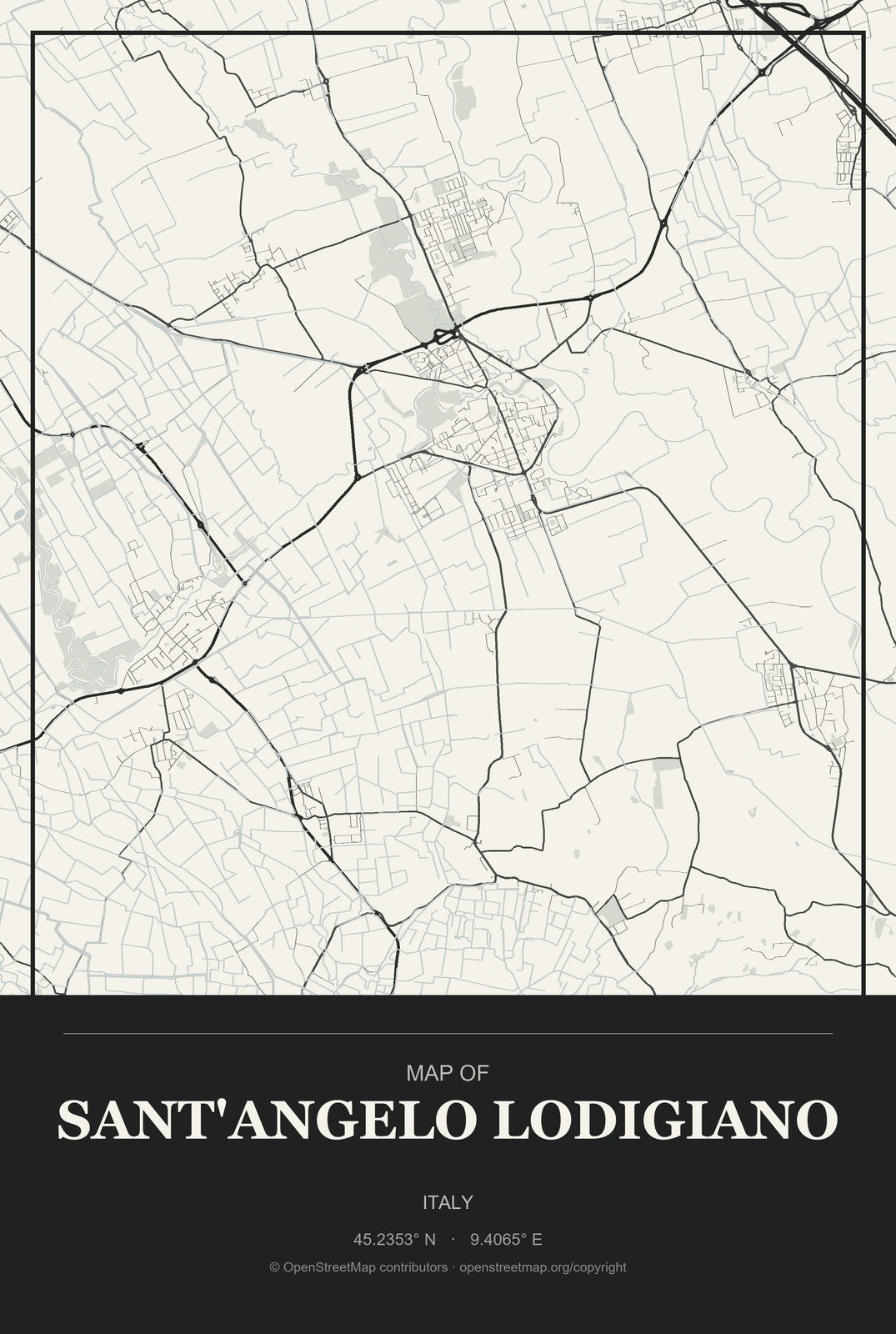 Sant'Angelo Lodigiano, Italy City Map Aluminum Sign in Museum Plaque style