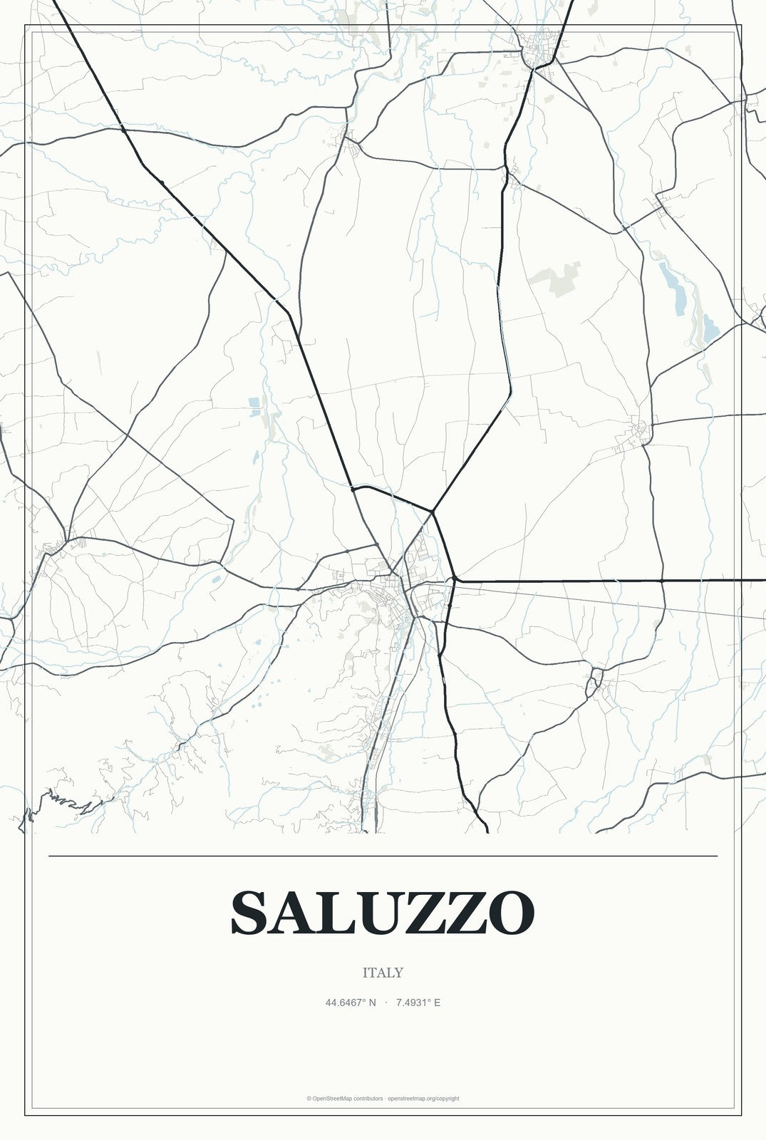 Saluzzo, Italy City Map Aluminum Sign in Gallery Air style