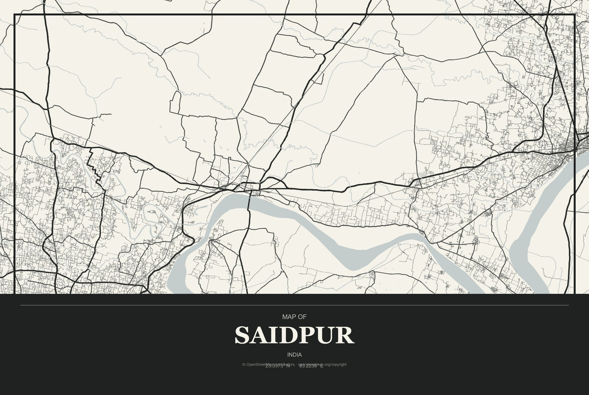 Saidpur, India City Map Aluminum Sign in Museum Plaque style