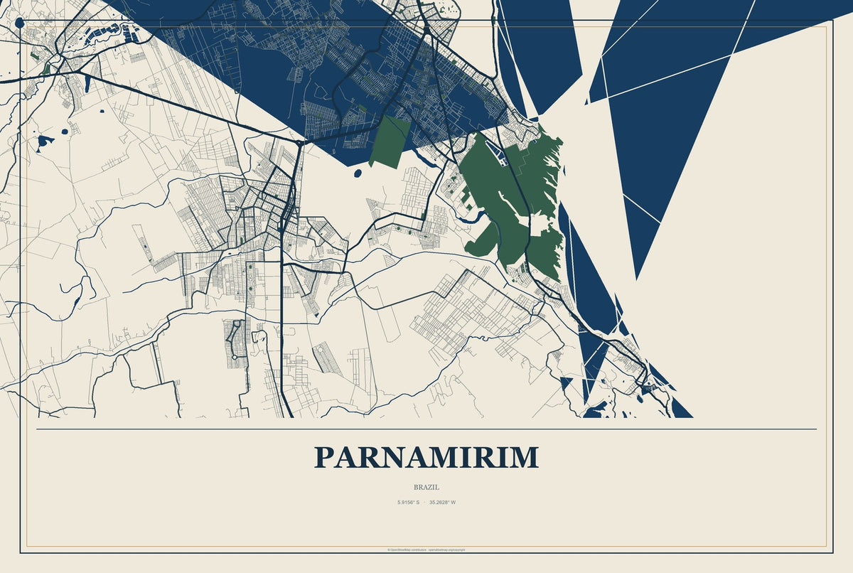 Parnamirim, Rio Grande do Norte, Brazil City Map Aluminum Sign in Coastal Cutout style