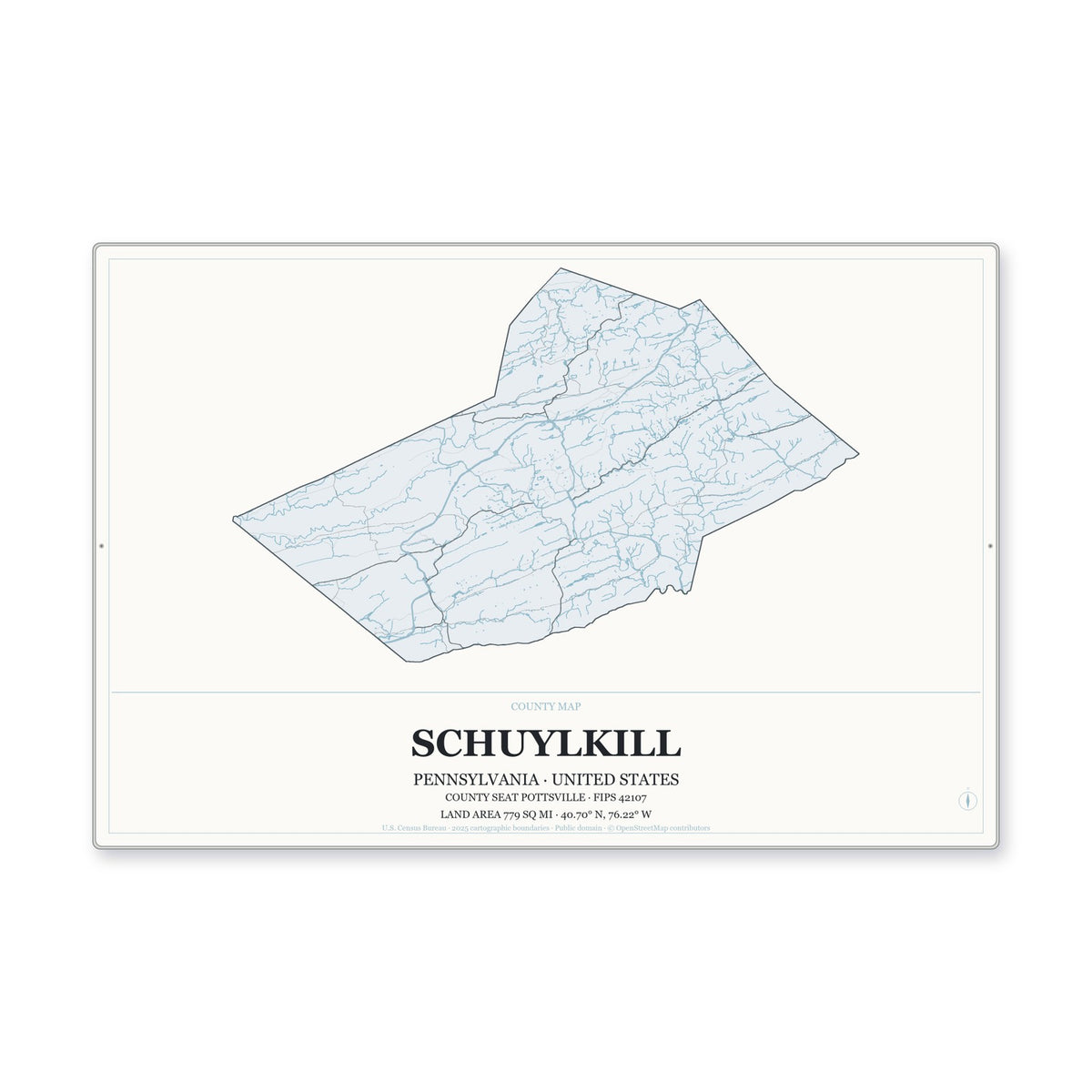 Schuylkill County, Pennsylvania Map Aluminum Sign in Gallery Air style