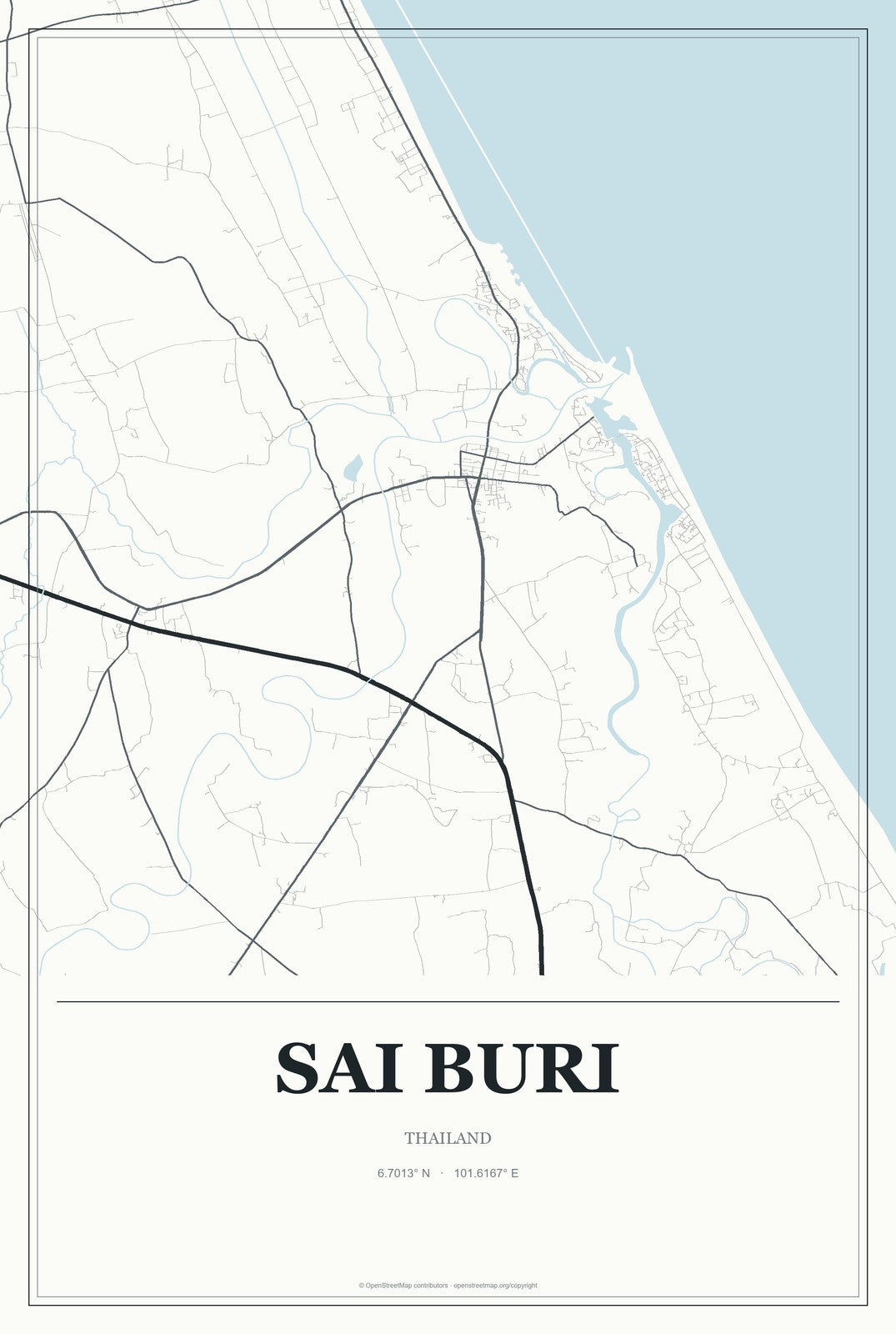 Sai Buri, Thailand City Map Aluminum Sign in Gallery Air style
