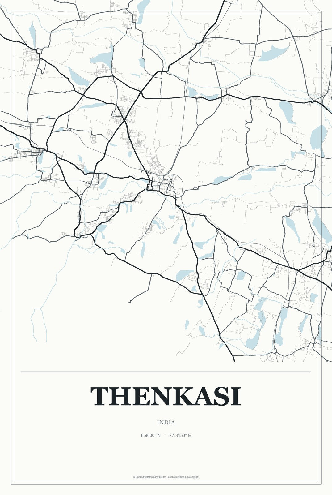 Thenkasi, India City Map Aluminum Sign in Gallery Air style
