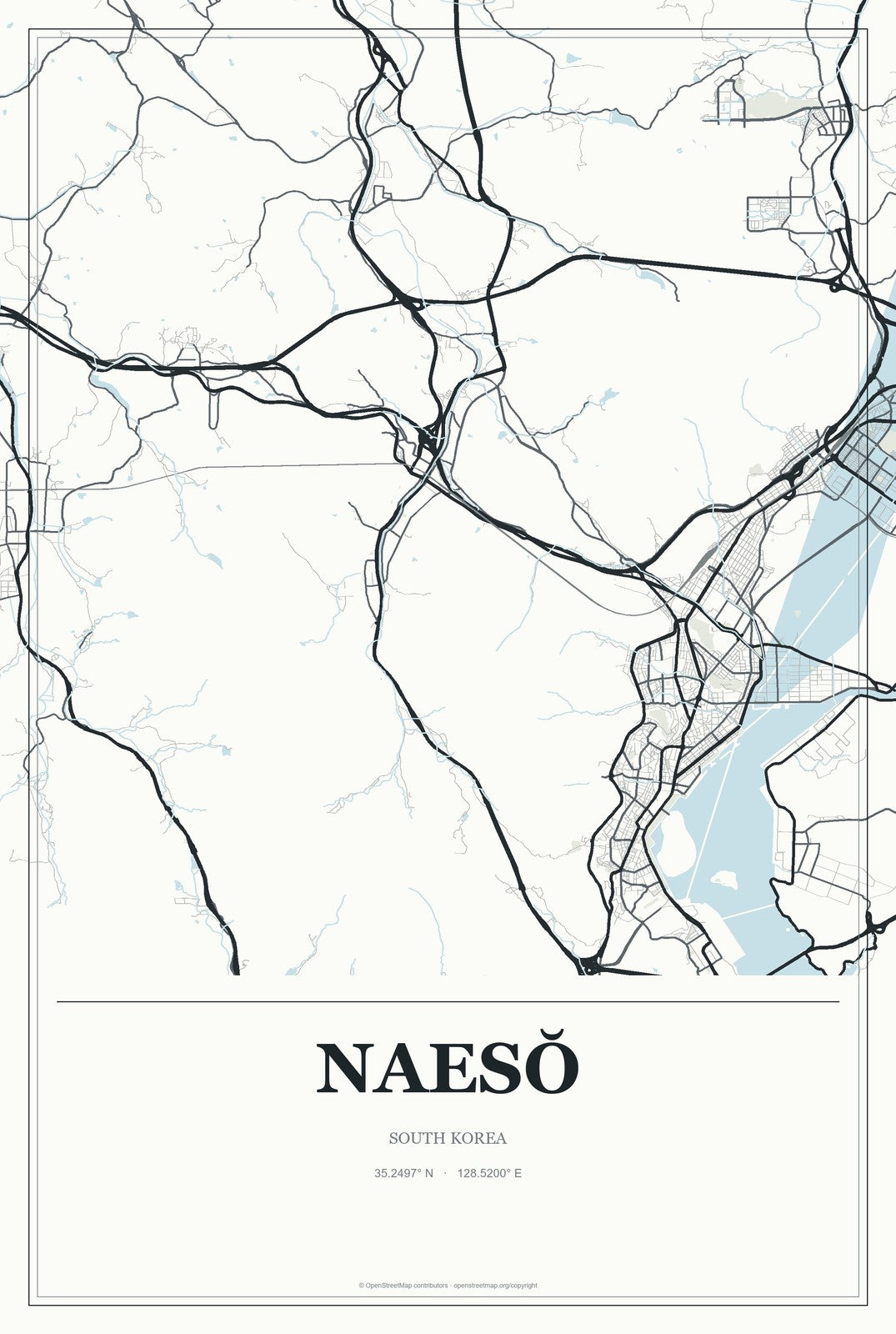 Naesŏ, South Korea City Map Aluminum Sign in Gallery Air style