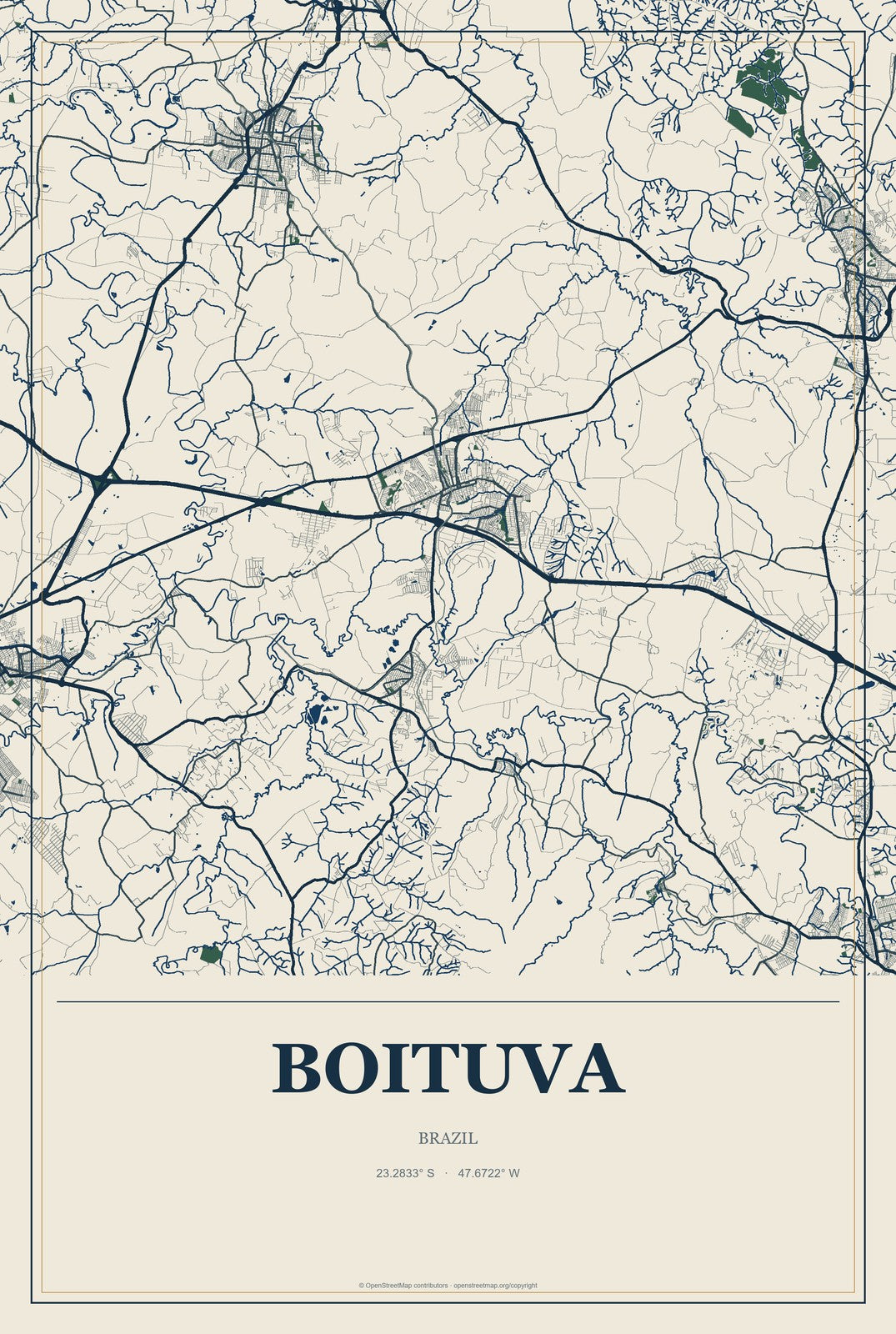 Boituva, Brazil City Map Aluminum Sign in Coastal Cutout style