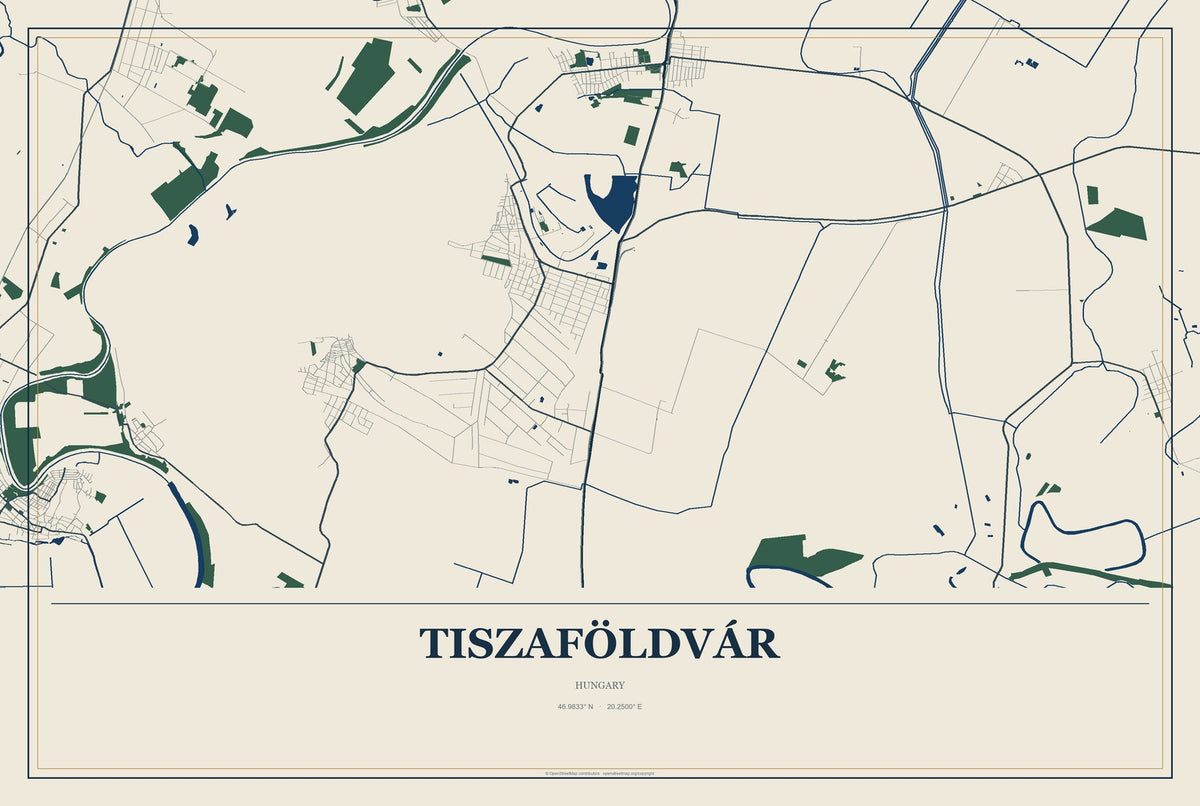 Tiszaföldvár, Hungary City Map Aluminum Sign in Coastal Cutout style