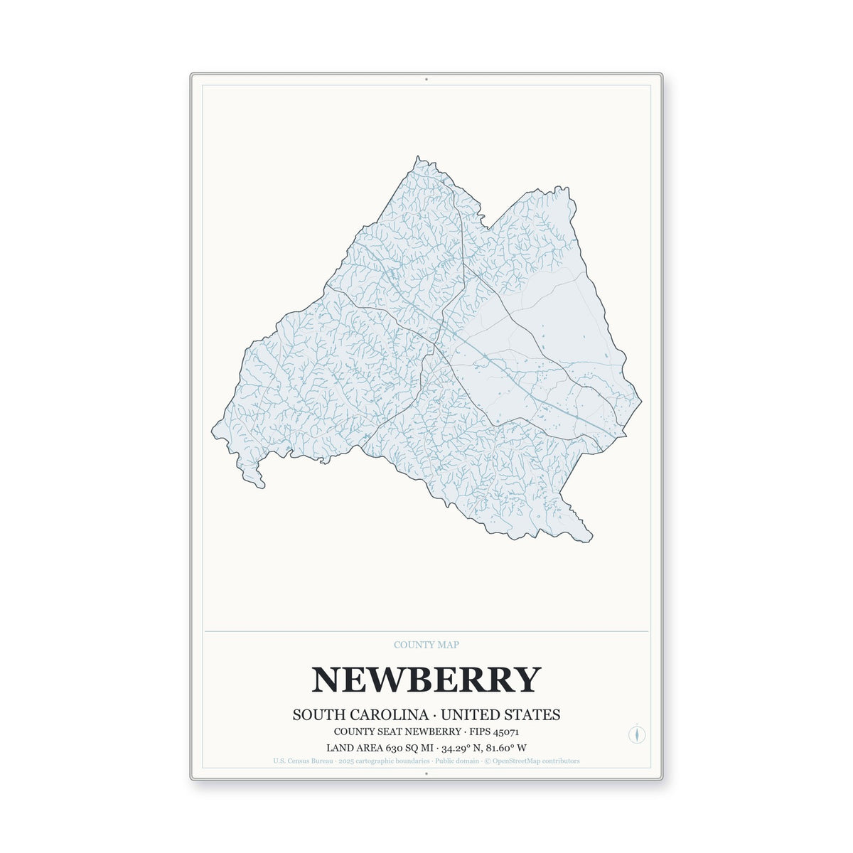 Newberry County, South Carolina Map Aluminum Sign in Gallery Air style