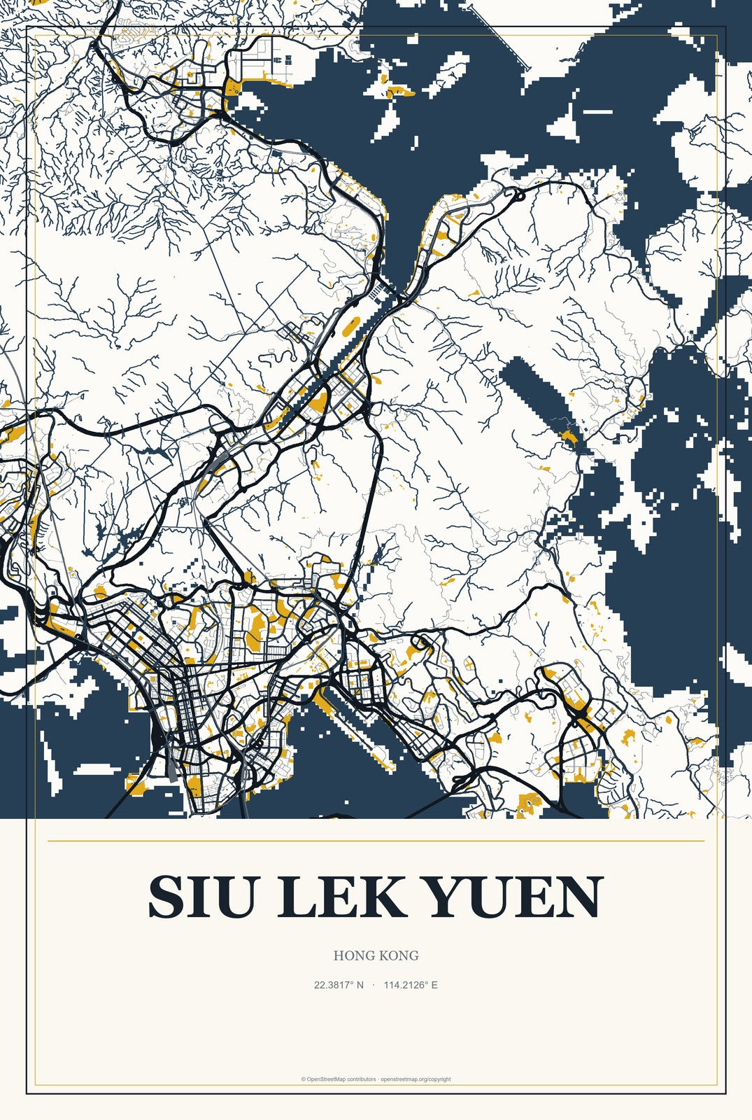 Siu Lek Yuen, Hong Kong City Map Aluminum Sign in Citrine Modern style
