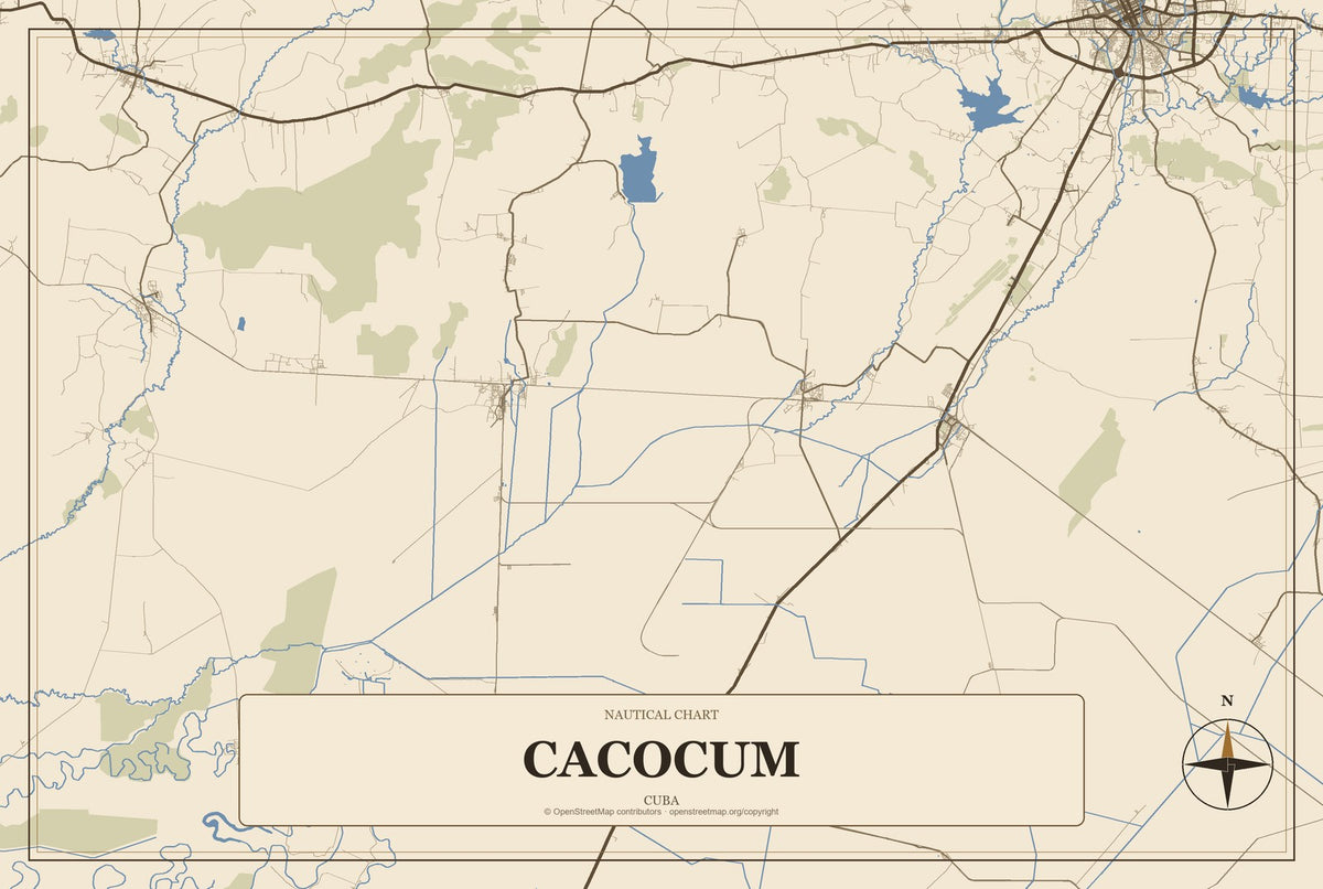 Cacocum, Cuba City Map Aluminum Sign in Heritage Nautical style