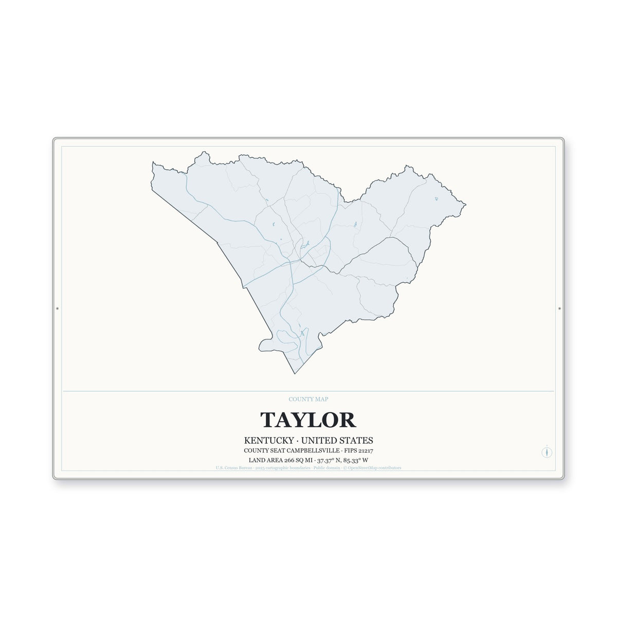 Taylor County, Kentucky Map Aluminum Sign in Gallery Air style