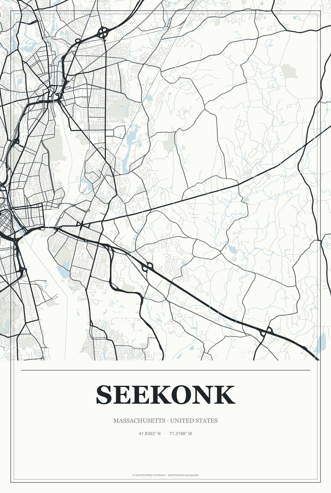 Seekonk, Massachusetts City Map Aluminum Sign in Gallery Air style