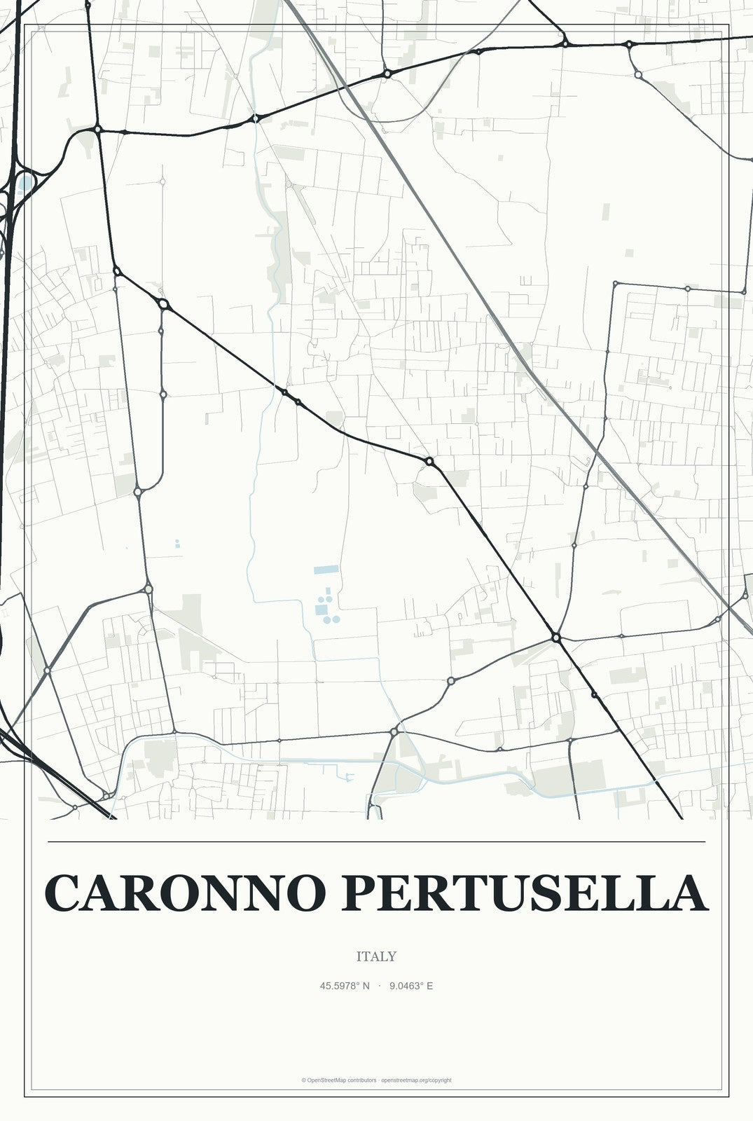 Caronno Pertusella, Italy City Map Aluminum Sign in Gallery Air style