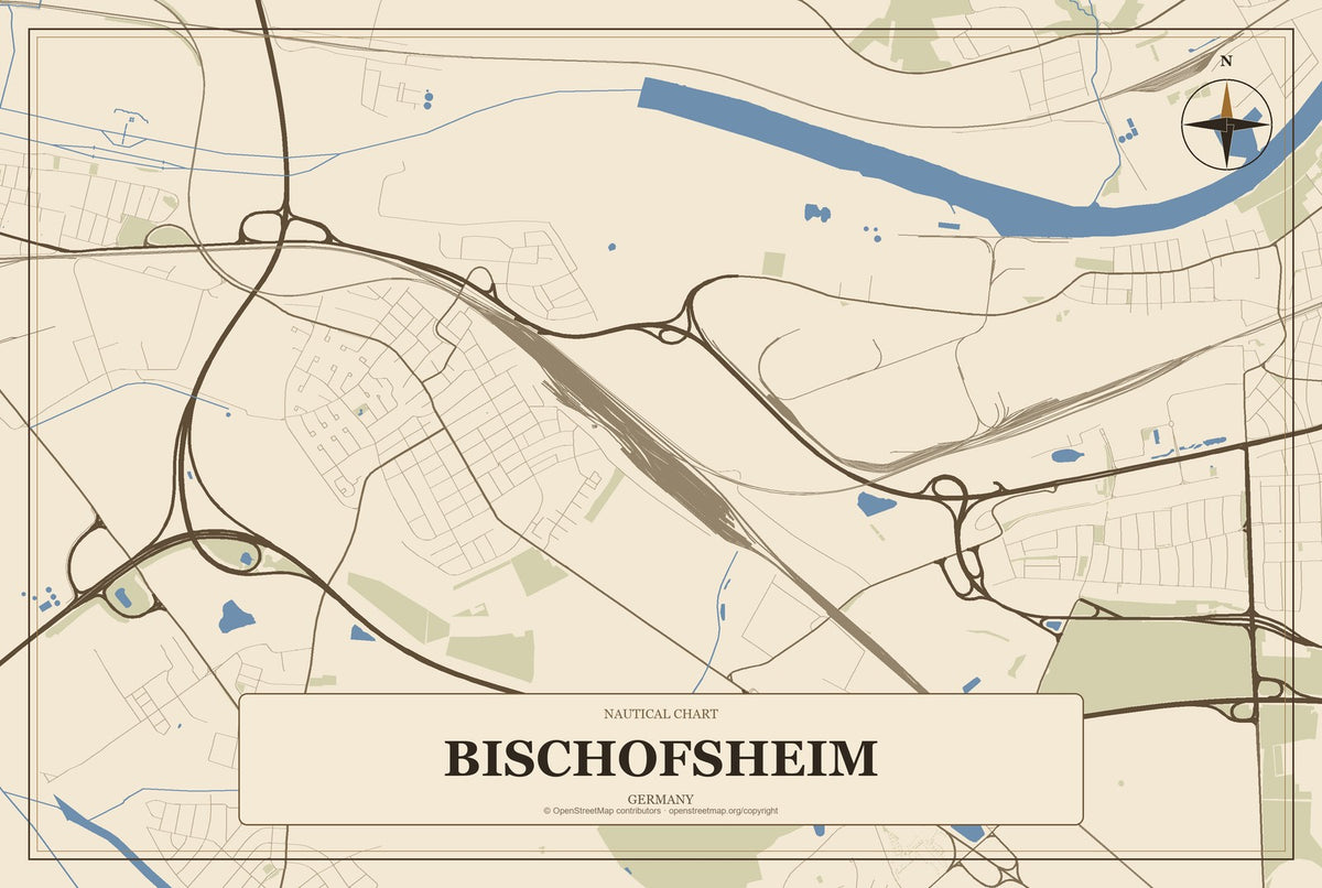 Bischofsheim, Germany City Map Aluminum Sign in Heritage Nautical style