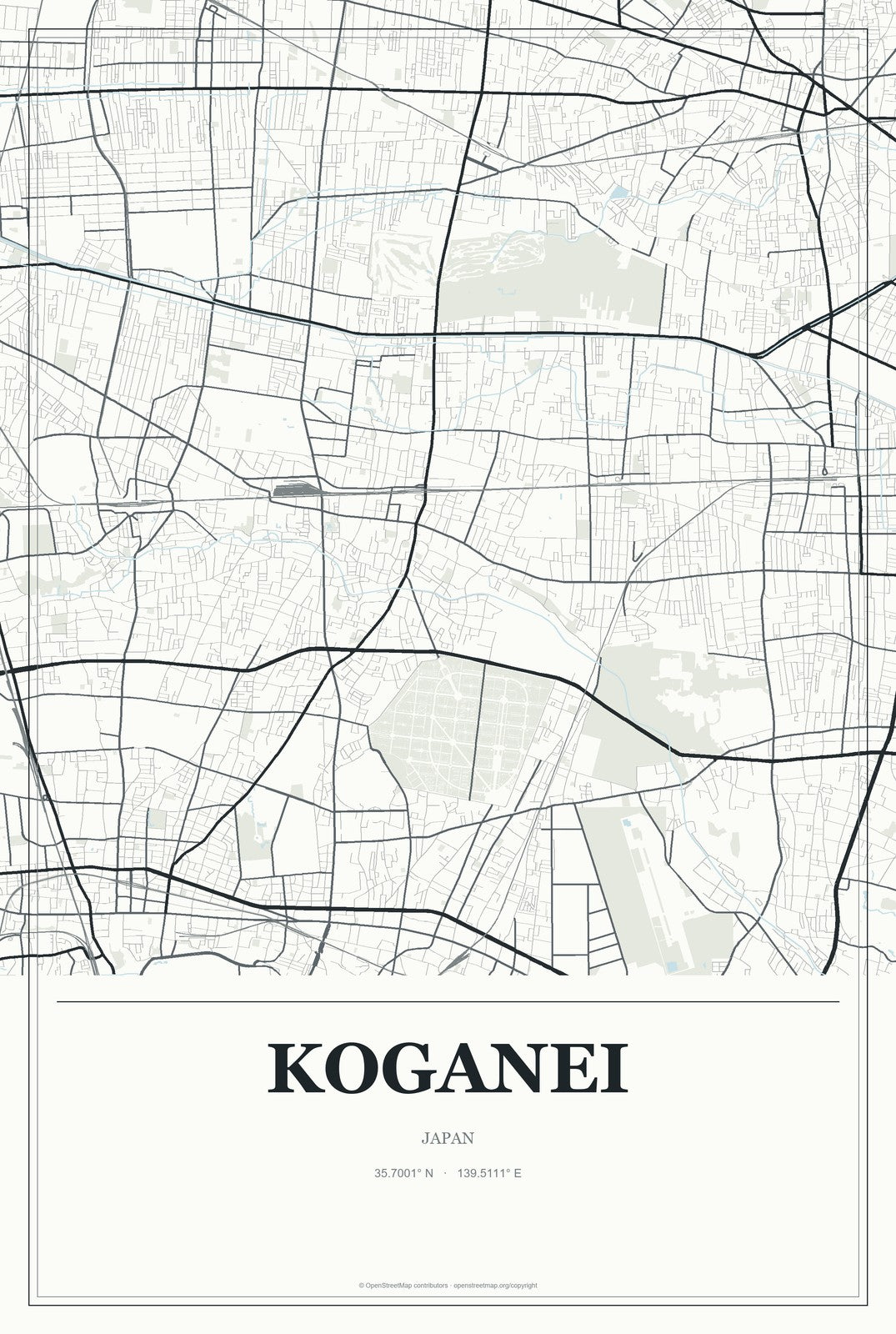 Koganei, Japan City Map Aluminum Sign in Gallery Air style