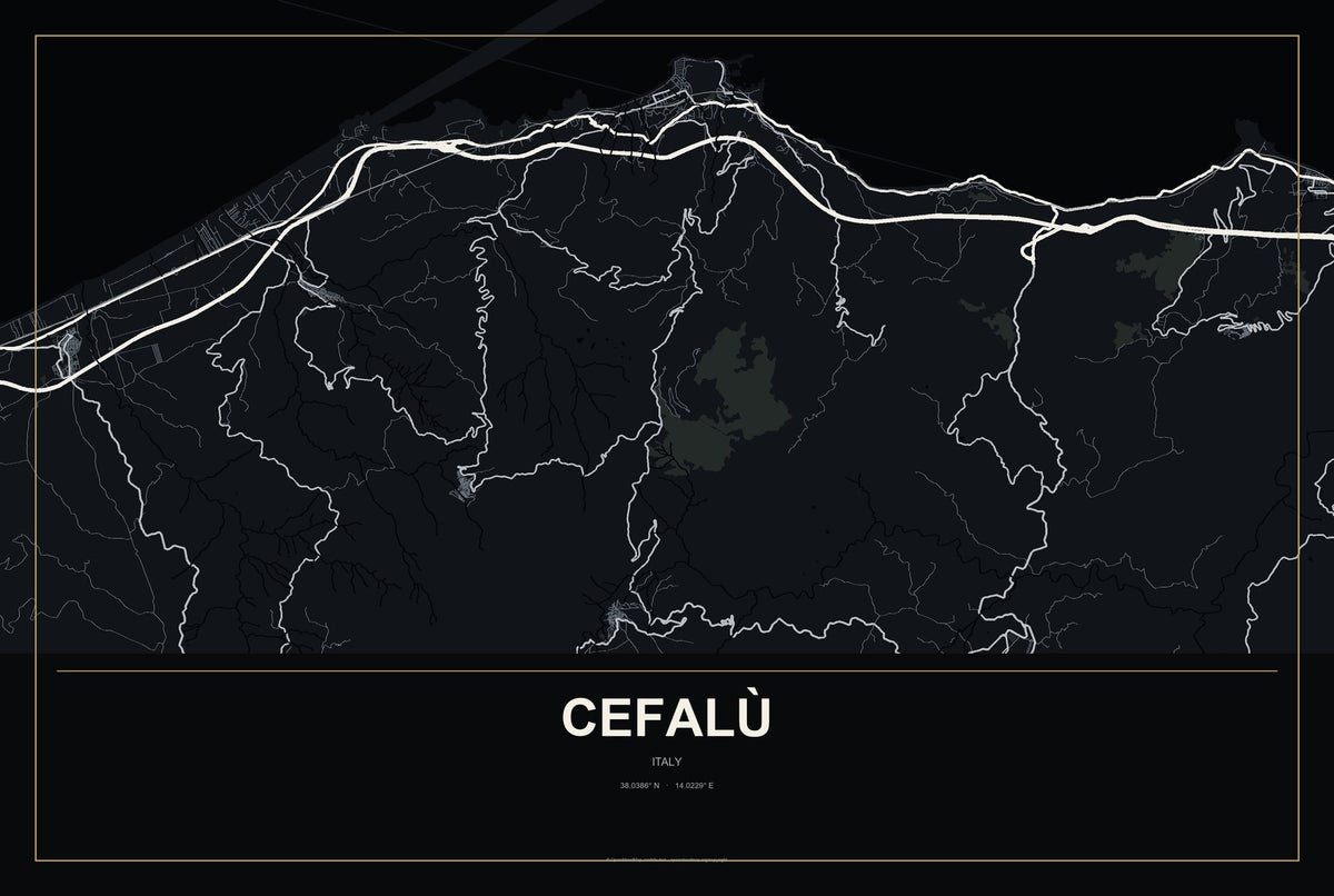 Cefalù, Italy City Map Aluminum Sign in Metropolitan Noir style