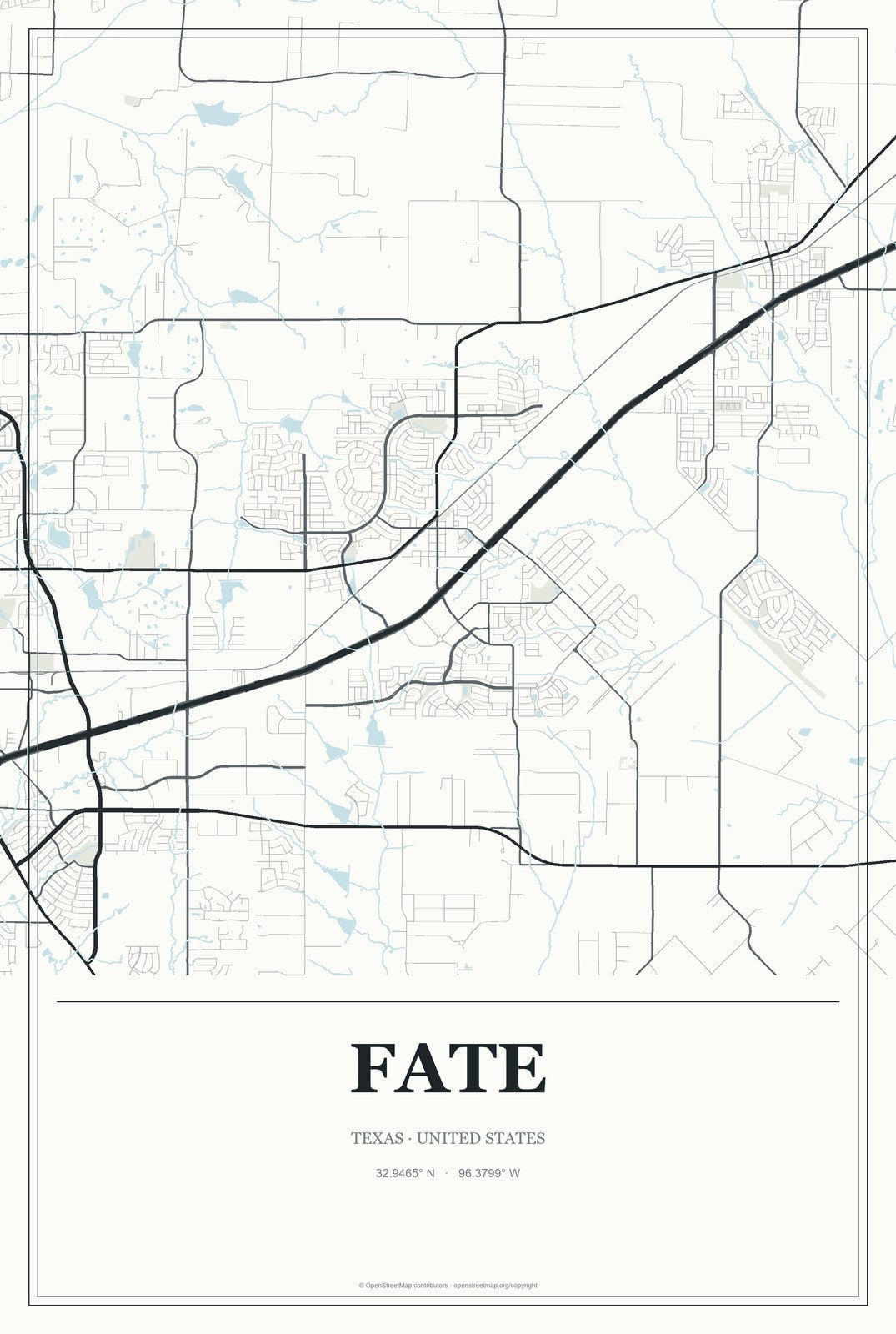 Fate, Texas City Map Aluminum Sign in Gallery Air style