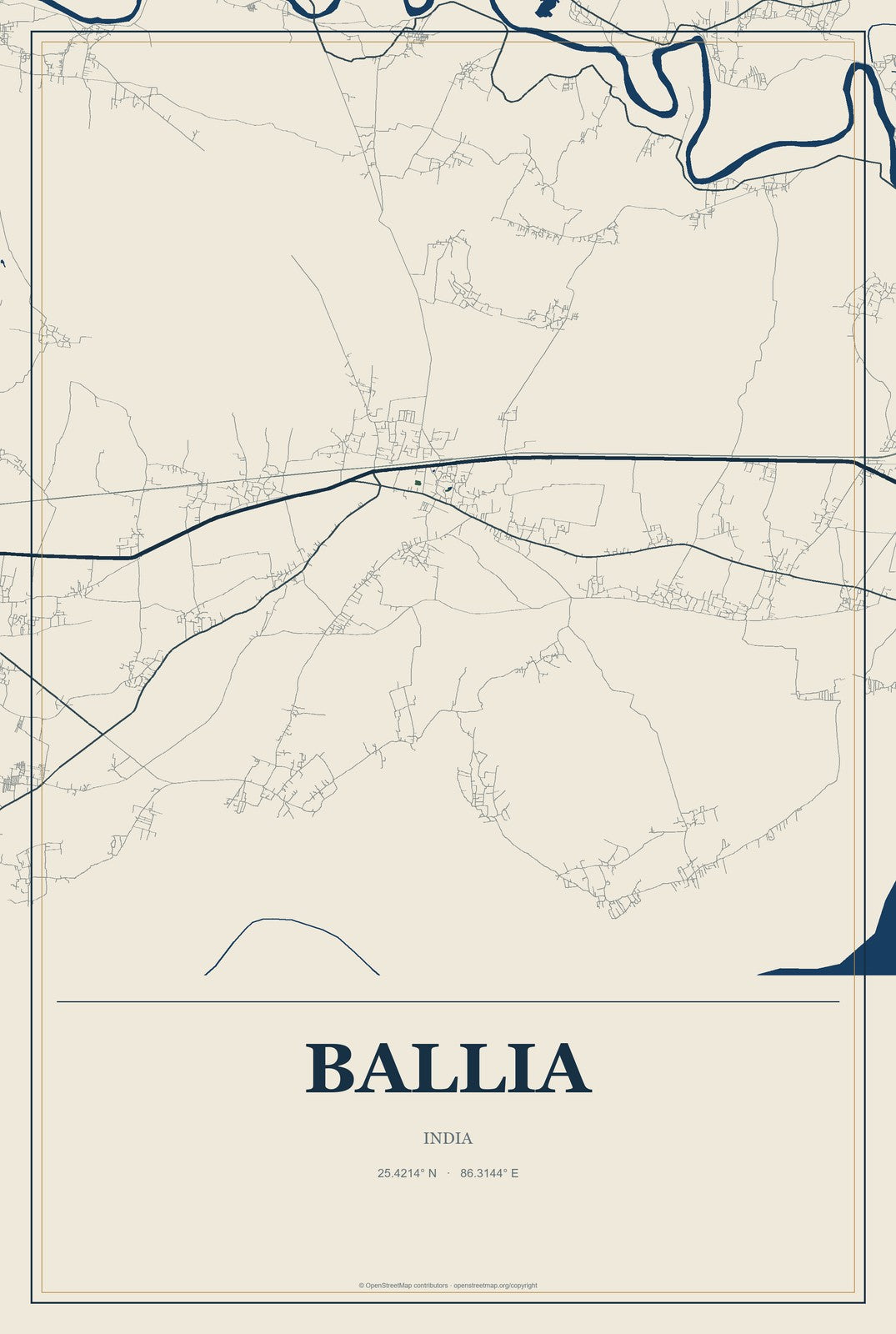 Ballia, India City Map Aluminum Sign in Coastal Cutout style