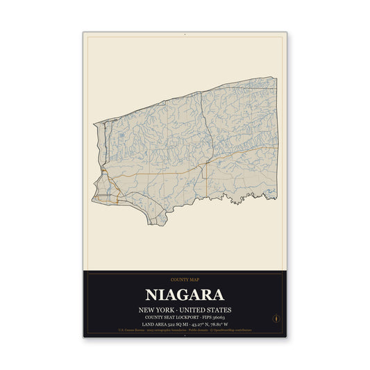 Niagara County, New York Map Aluminum Sign in Museum Plaque style
