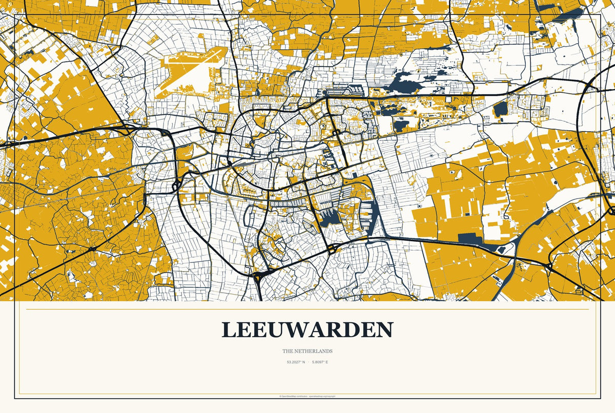 Leeuwarden, The Netherlands City Map Aluminum Sign in Citrine Modern style