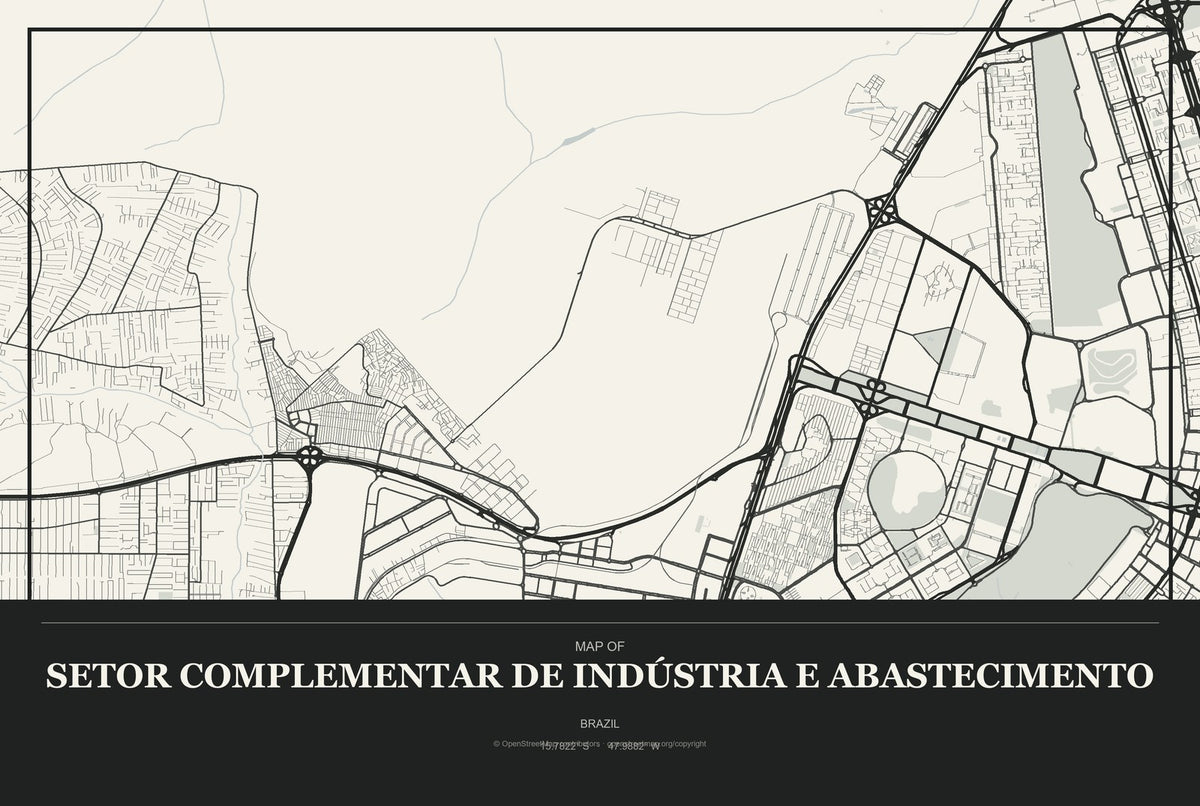 Setor Complementar de Indústria e Abastecimento, Brazil City Map Aluminum Sign in Museum Plaque style