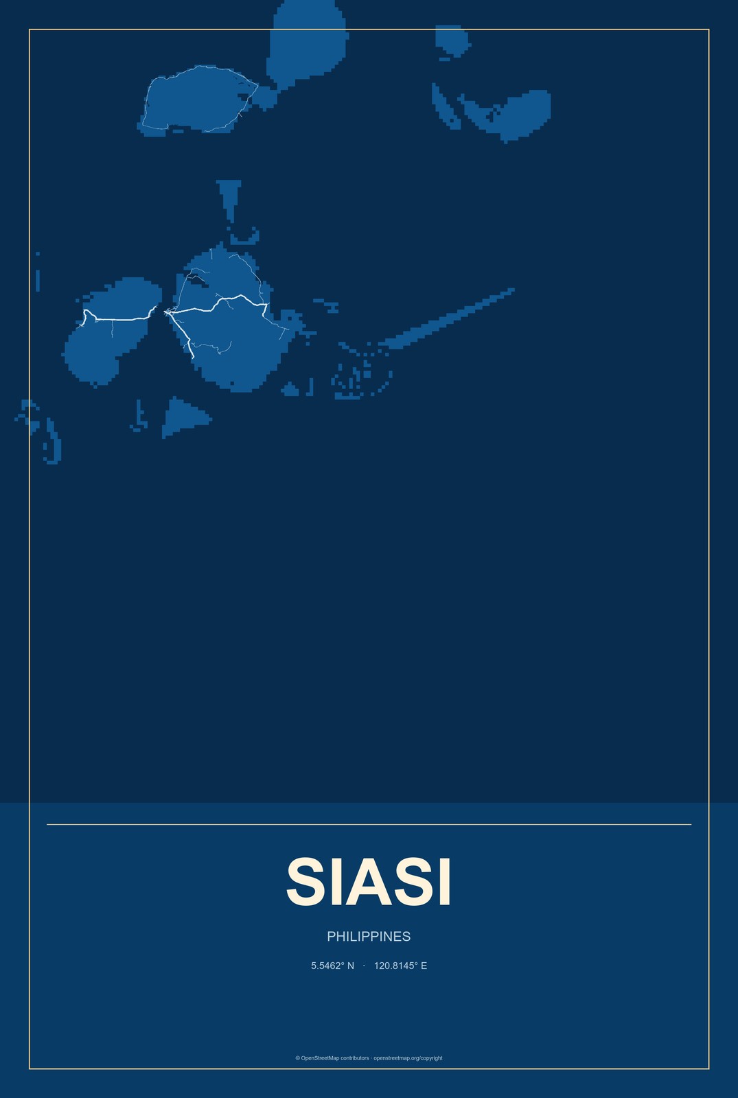 Siasi, Philippines City Map Aluminum Sign in Harbor Cobalt style