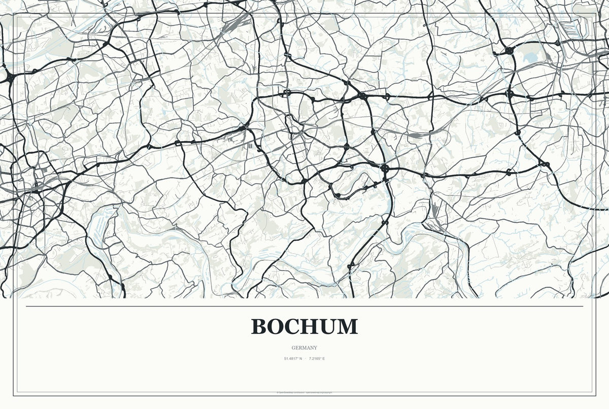 Bochum, Germany City Map Aluminum Sign in Gallery Air style