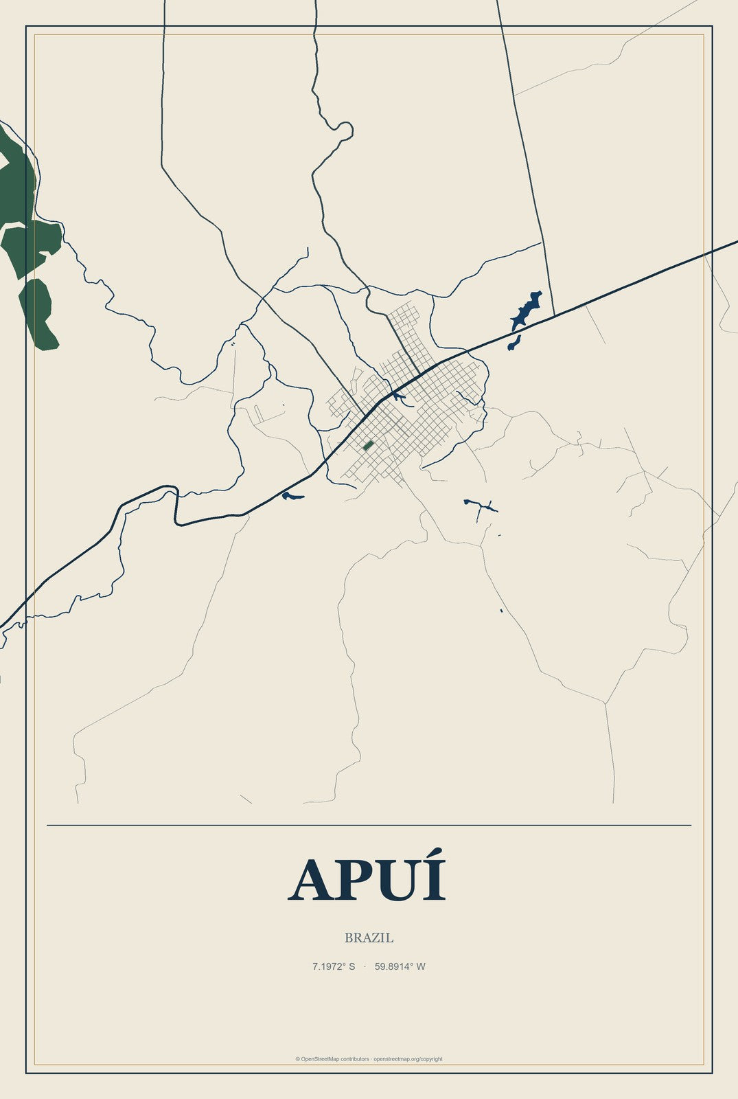 Apuí, Brazil City Map Aluminum Sign in Coastal Cutout style