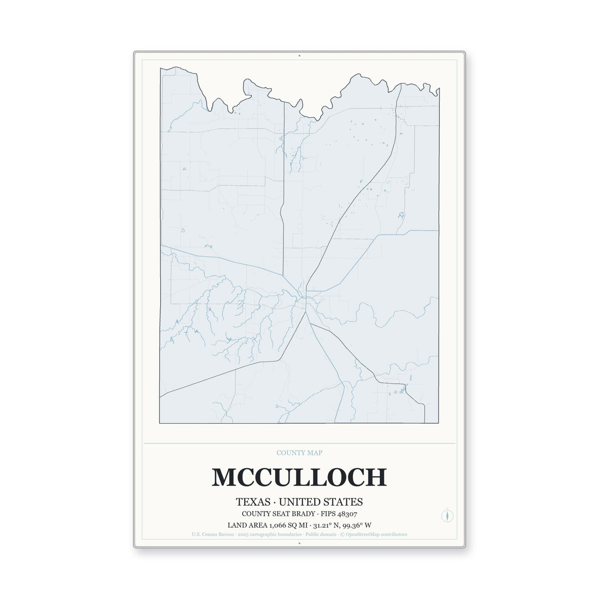 McCulloch County, Texas Map Aluminum Sign in Gallery Air style