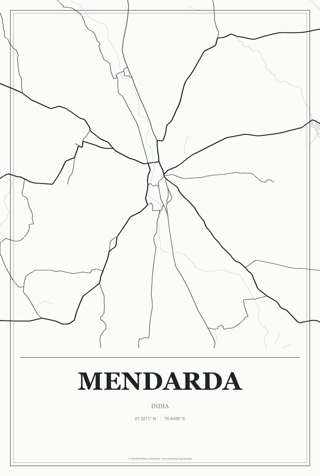 Mendarda, India City Map Aluminum Sign in Gallery Air style