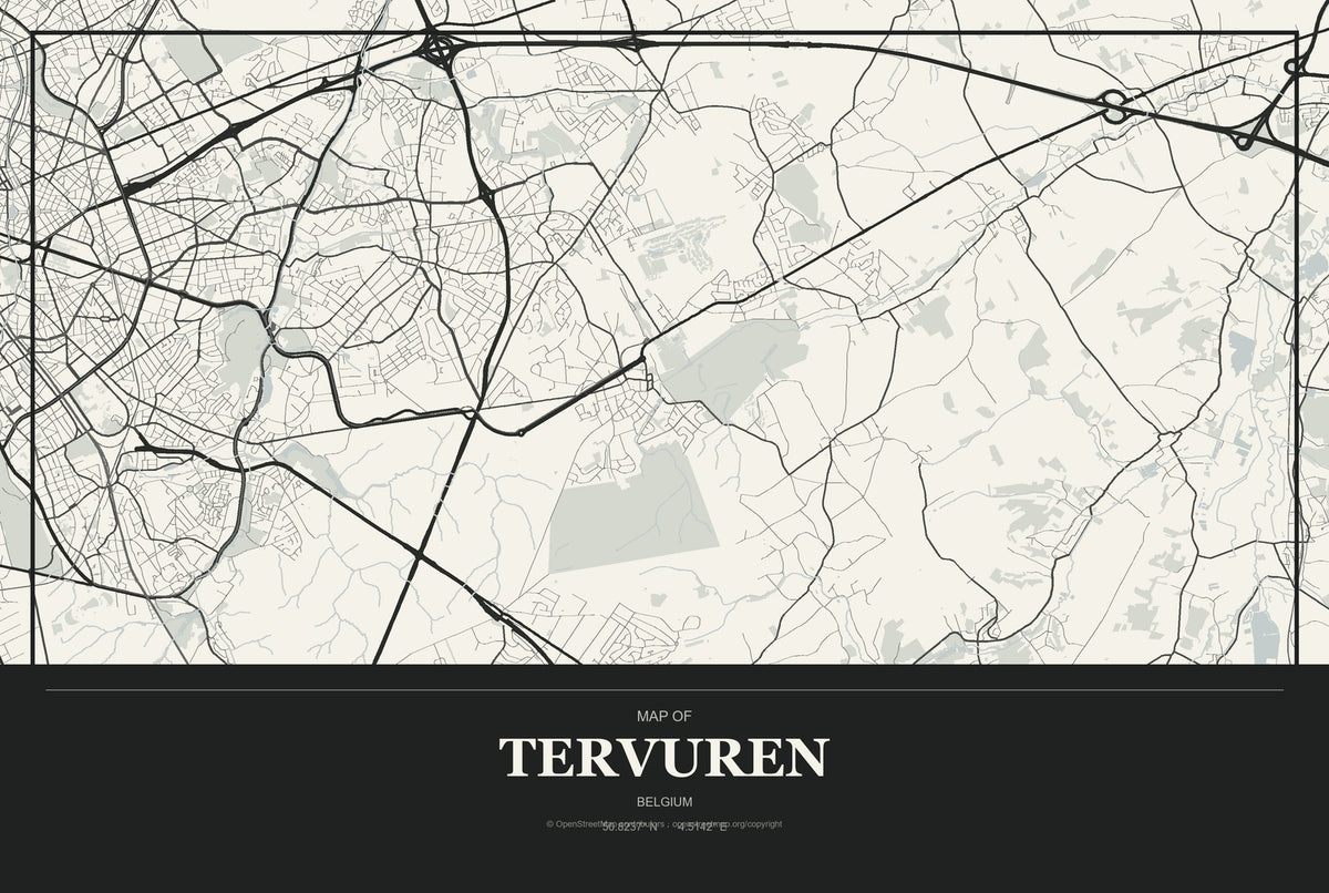Tervuren, Belgium City Map Aluminum Sign in Museum Plaque style