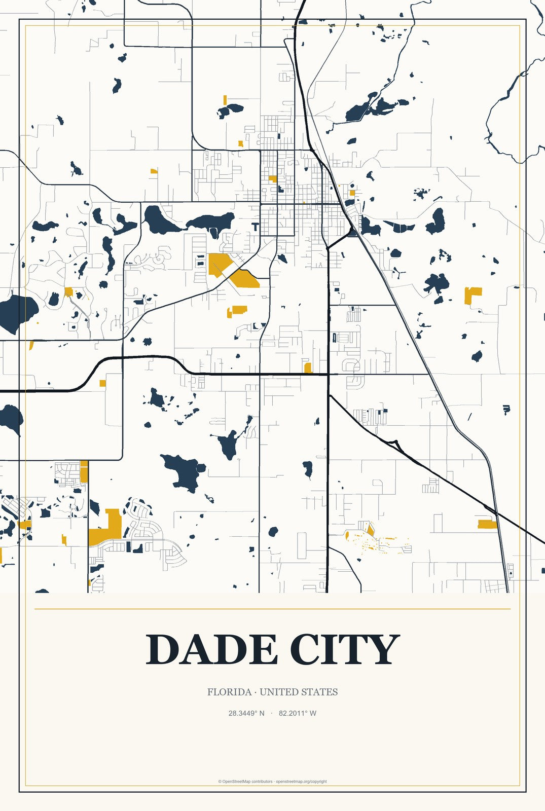 Dade City, Florida City Map Aluminum Sign in Citrine Modern style