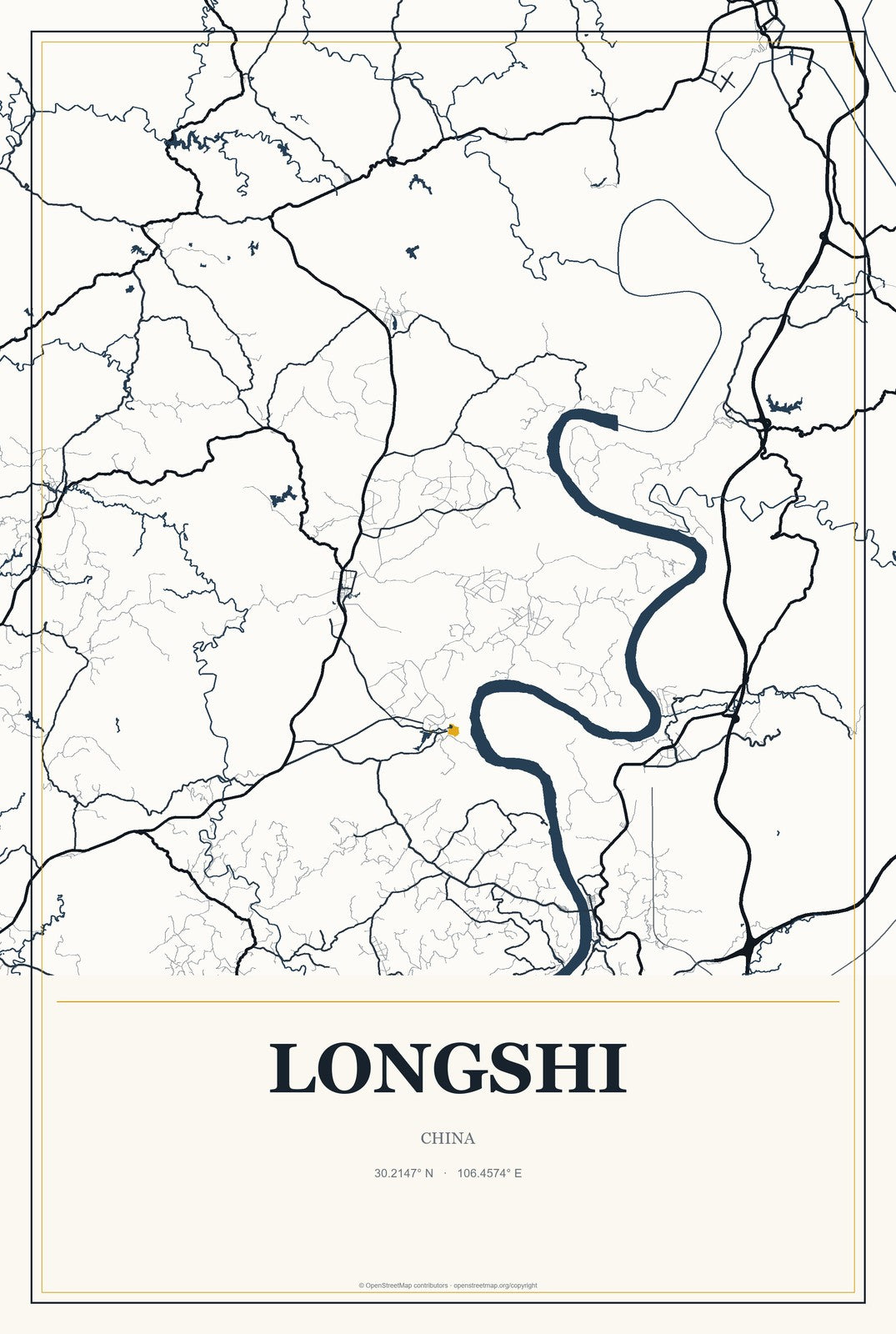 Longshi, China City Map Aluminum Sign in Citrine Modern style