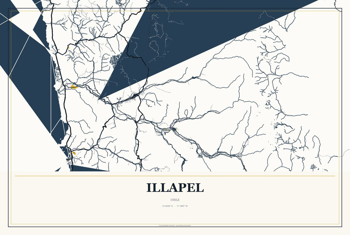 Illapel, Chile City Map Aluminum Sign in Citrine Modern style