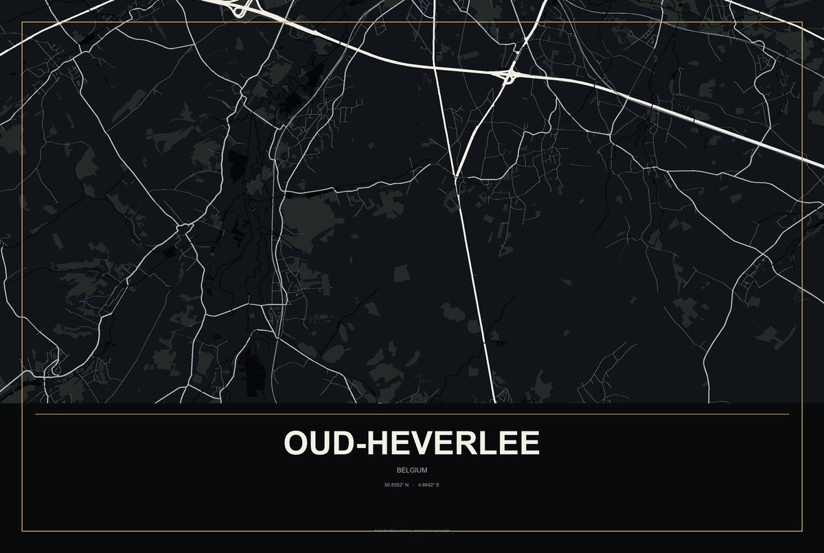 Oud-Heverlee, Belgium City Map Aluminum Sign in Metropolitan Noir style