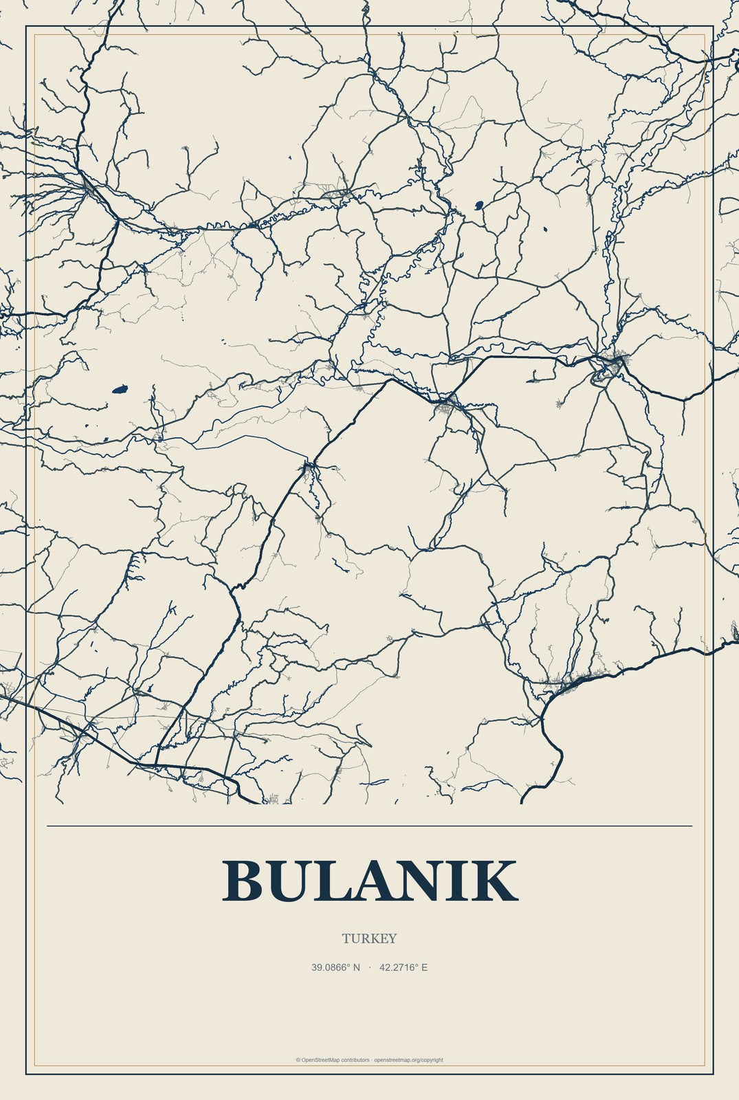 Bulanık, Turkey City Map Aluminum Sign in Coastal Cutout style