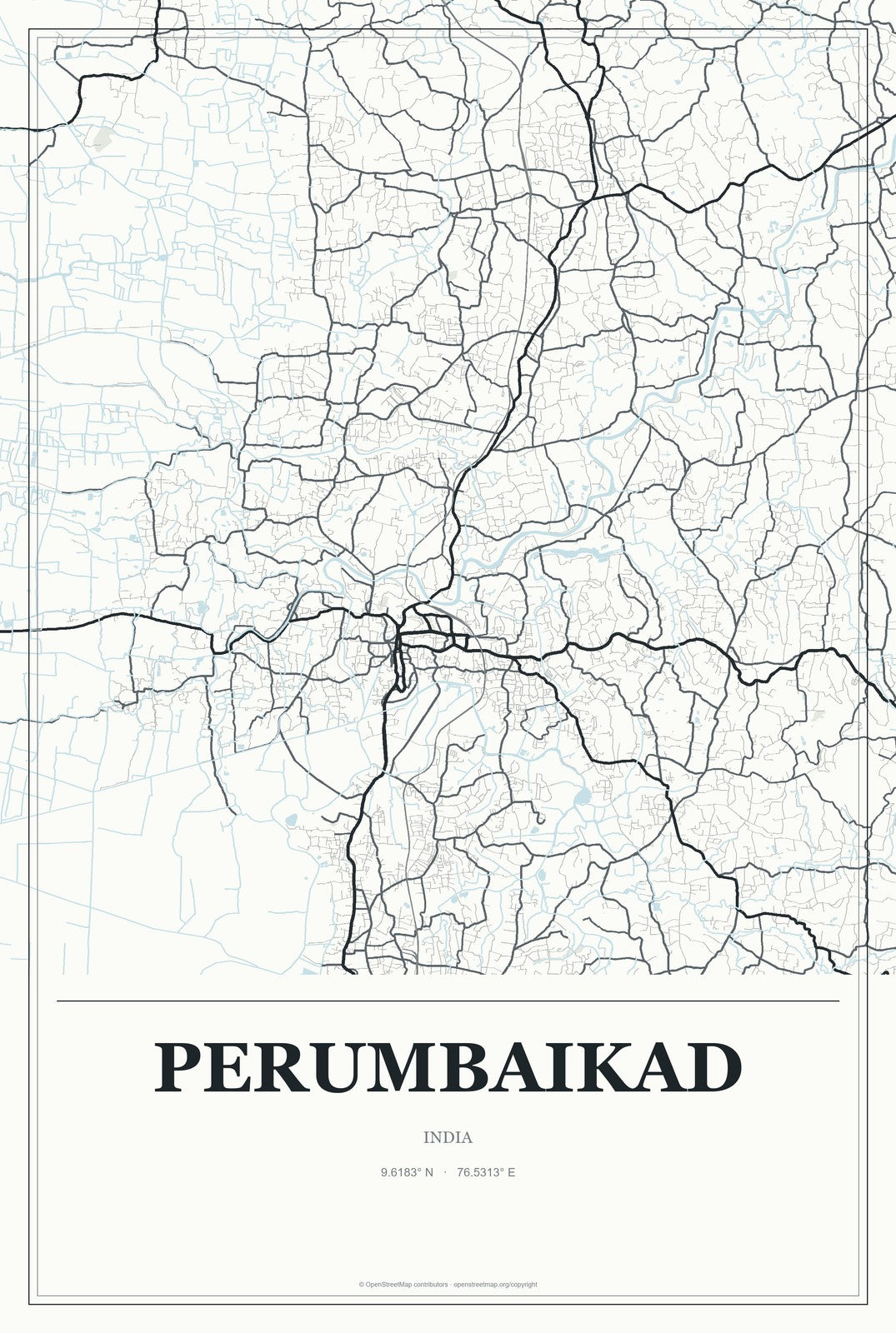 Perumbaikad, India City Map Aluminum Sign in Gallery Air style