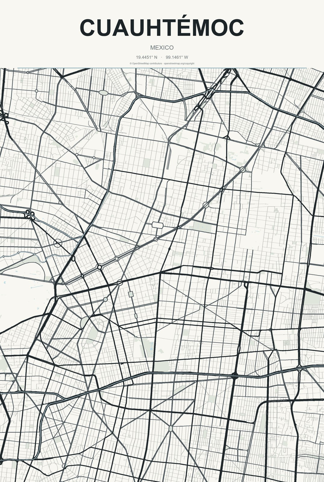 Cuauhtémoc, Mexico City, Mexico City Map Aluminum Sign in Headline Atlas style