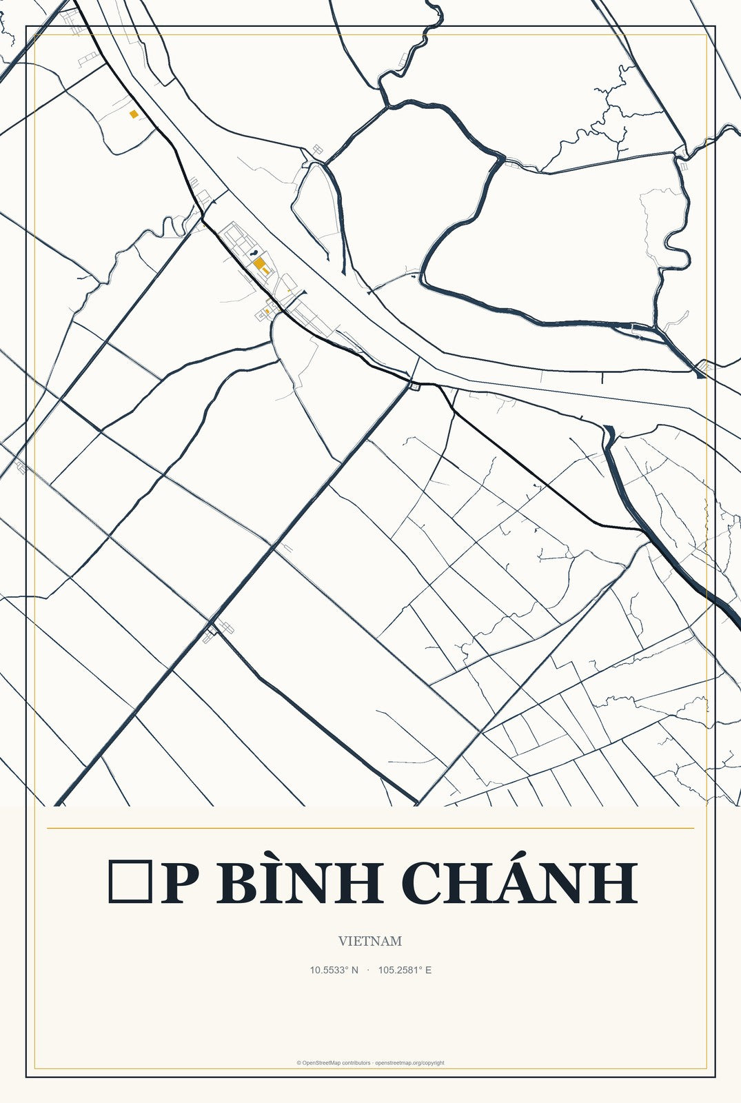 Ấp Bình Chánh, Vietnam City Map Aluminum Sign in Citrine Modern style