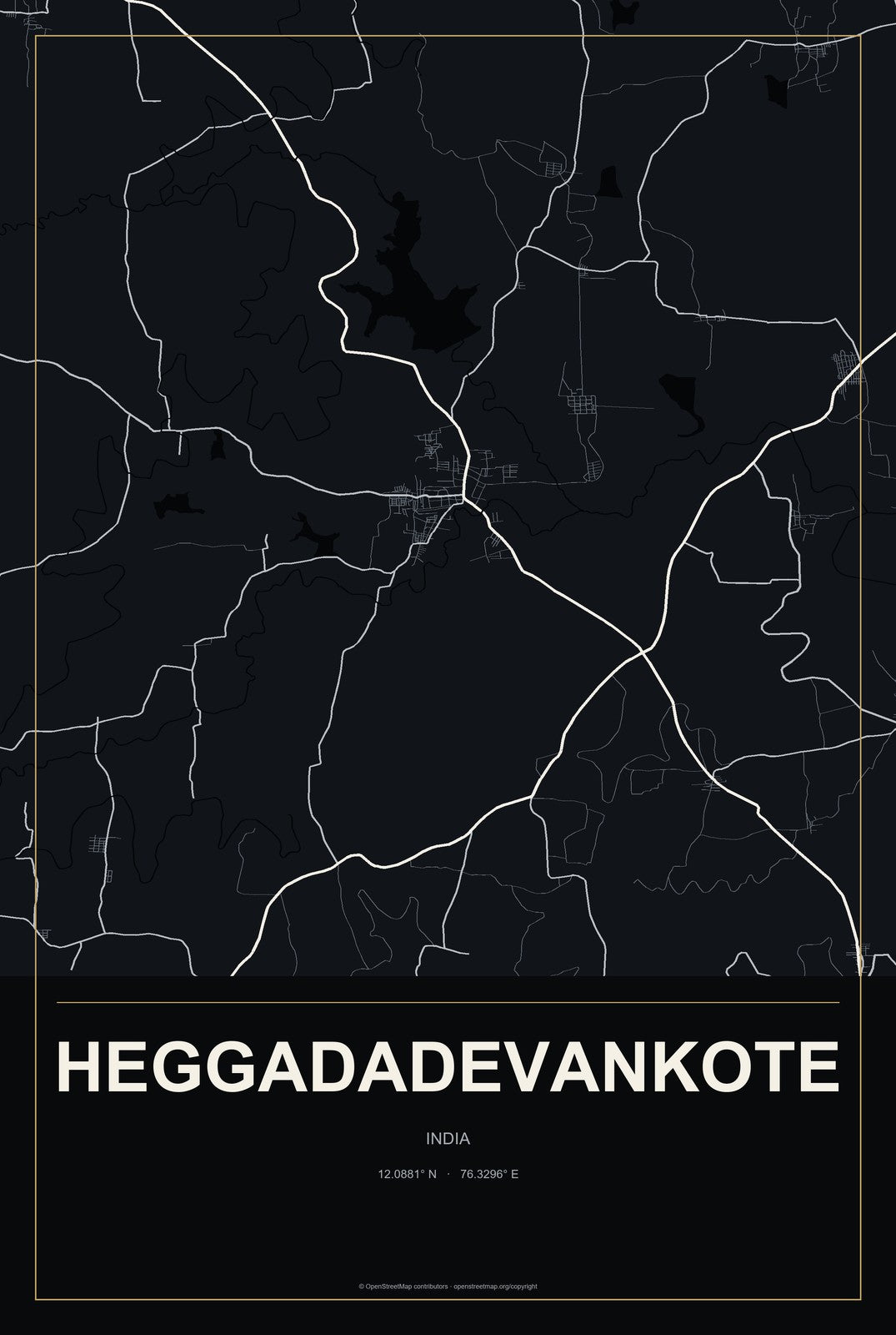Heggadadevankote, India City Map Aluminum Sign in Metropolitan Noir style