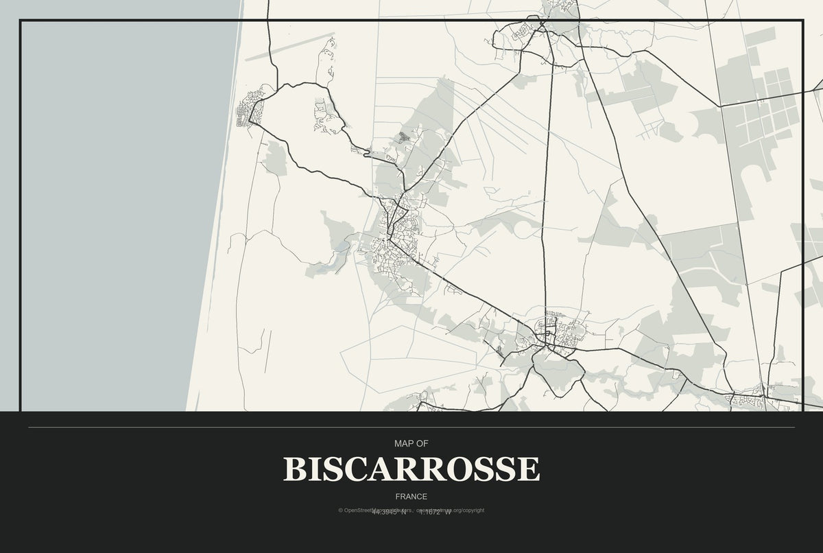 Biscarrosse, France City Map Aluminum Sign in Museum Plaque style