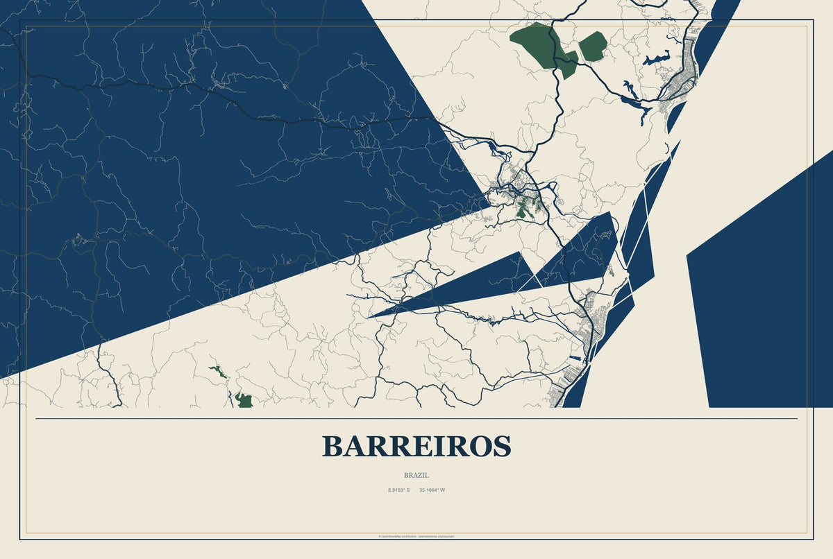Barreiros, Brazil City Map Aluminum Sign in Coastal Cutout style