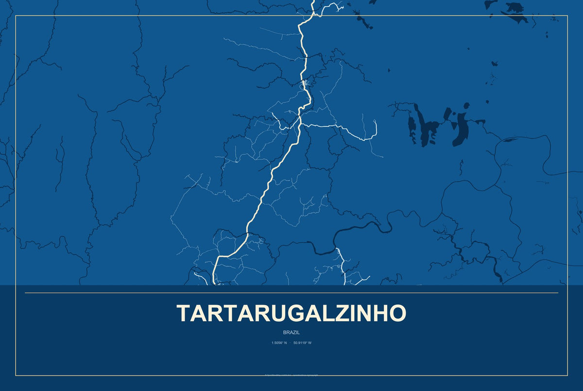 Tartarugalzinho, Brazil City Map Aluminum Sign in Harbor Cobalt style