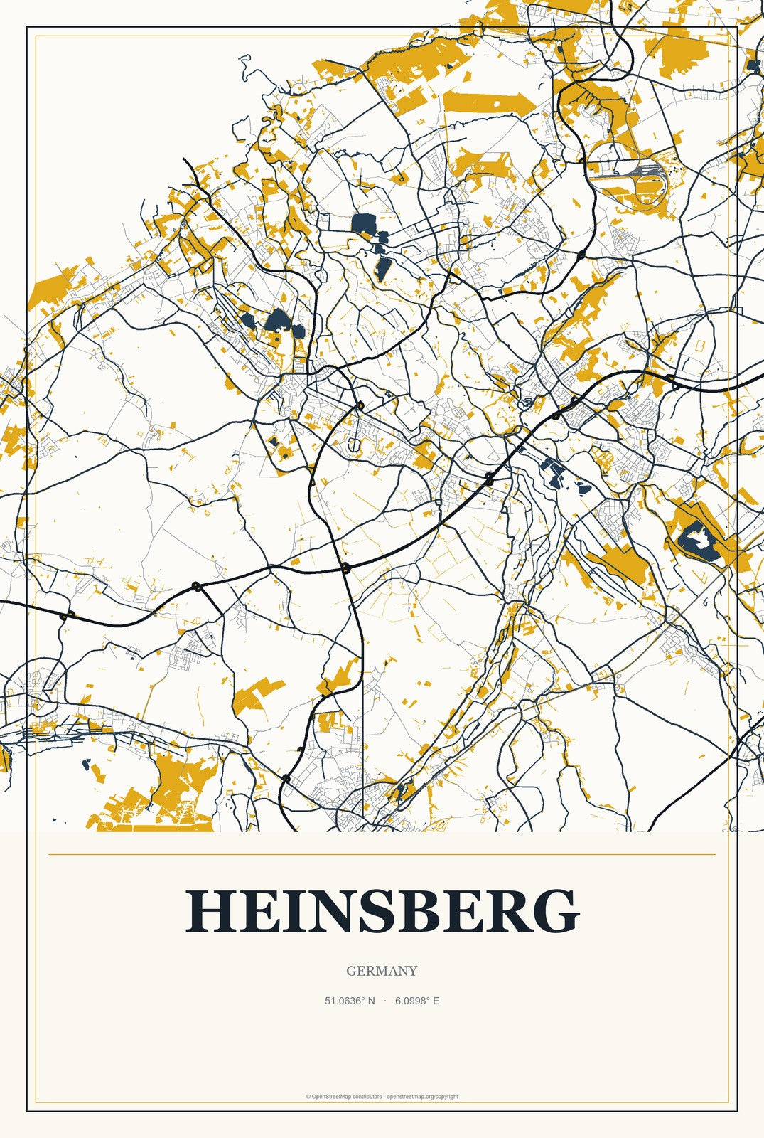 Heinsberg, Germany City Map Aluminum Sign in Citrine Modern style