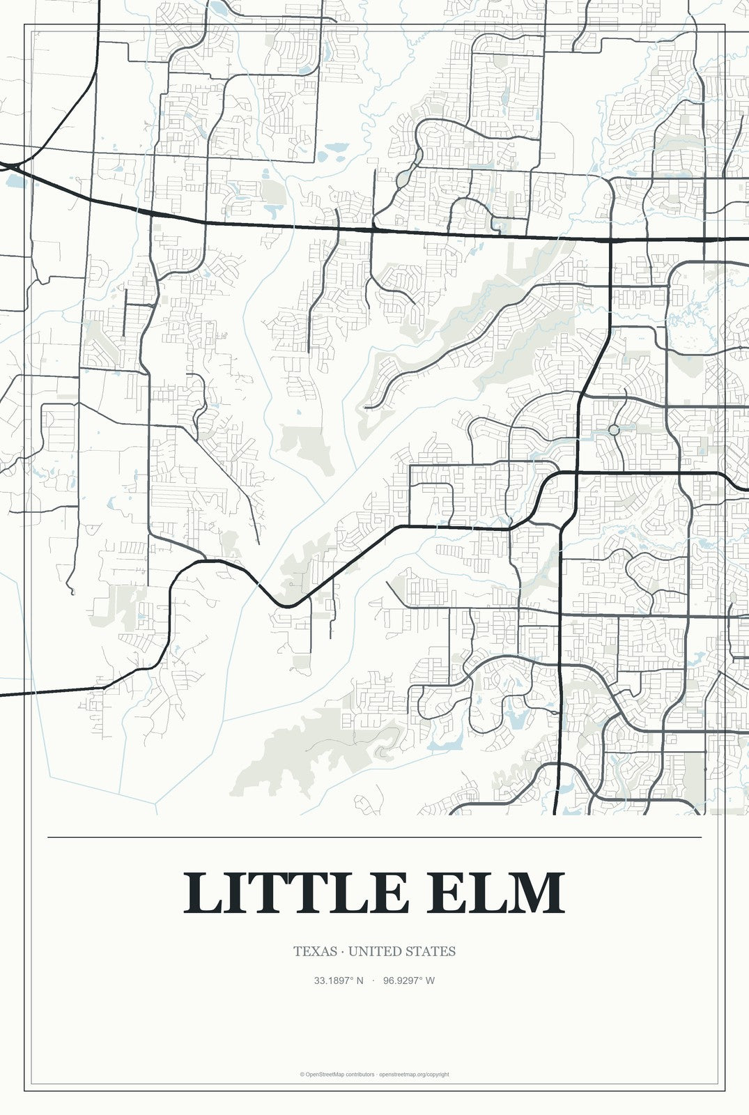 Little Elm, Texas City Map Aluminum Sign in Gallery Air style